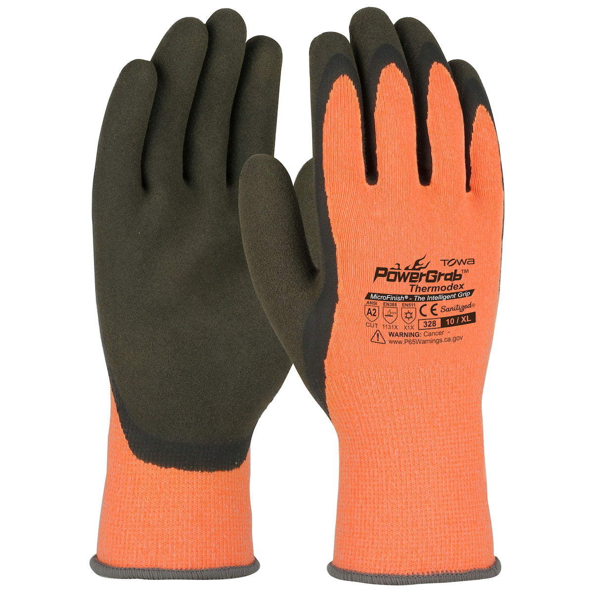 Towa 41-1328 Cold Protection Gloves Latex Grip Seamless Knit Orange