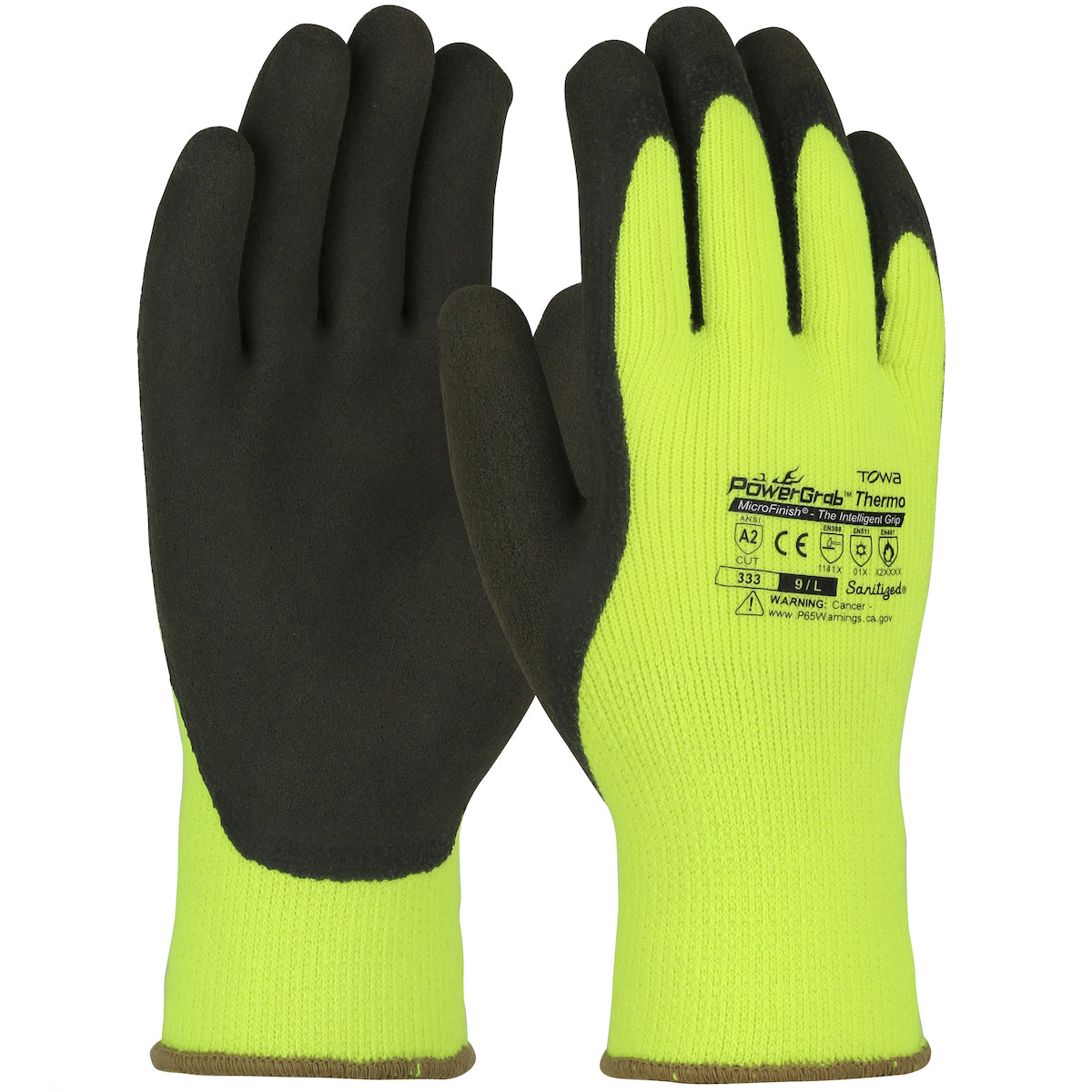 PowerGrab 41-1405 Cold Protection Gloves Acrylic Terry Latex Hi-Vis Yellow