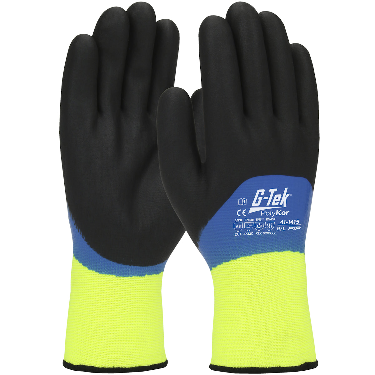 G-Tek 41-1415 Cold Protection Gloves PolyKor Nitrile Foam Hi-Vis Yellow