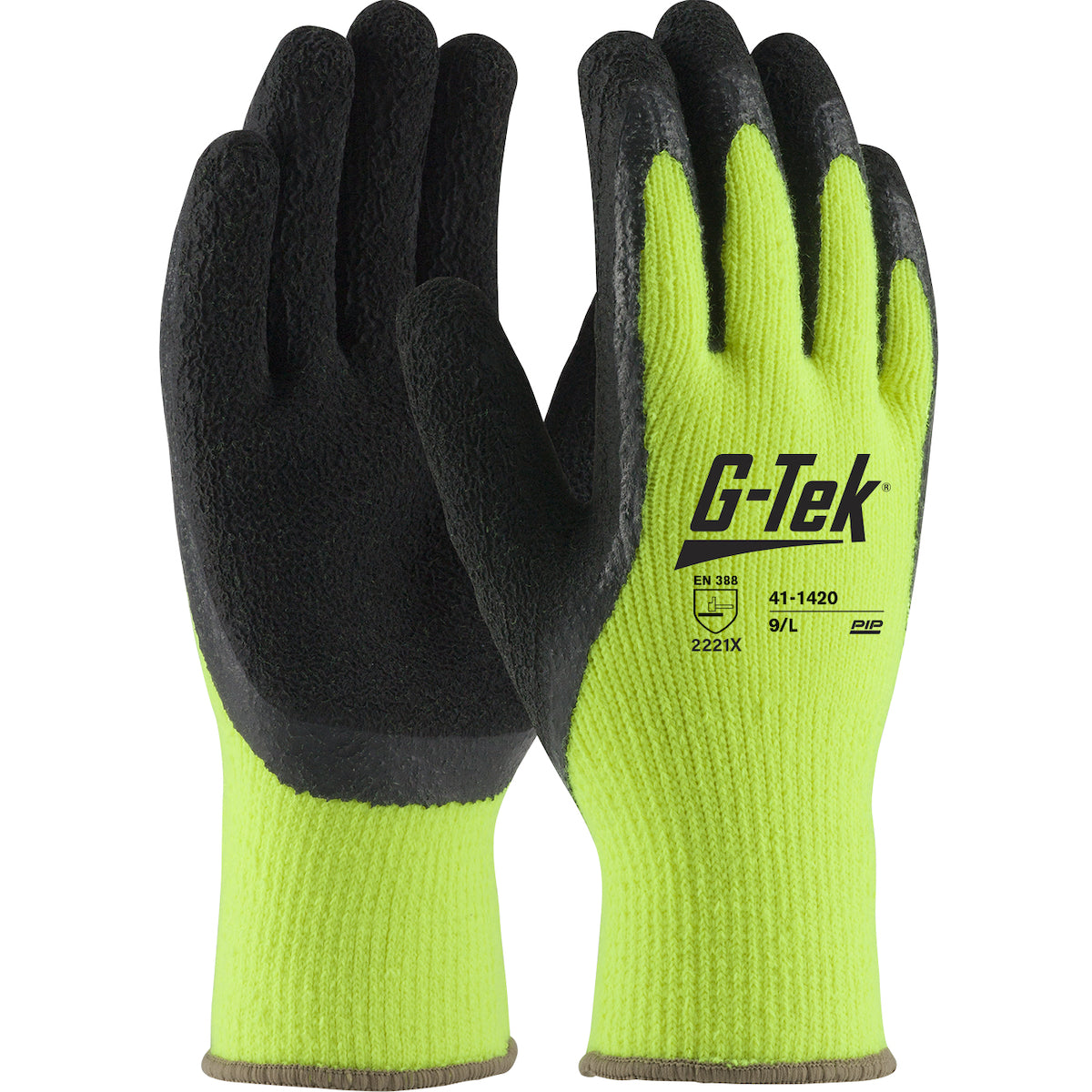 G-Tek 41-1420 Cold Protection Gloves Acrylic Latex Grip Hi-Vis Yellow