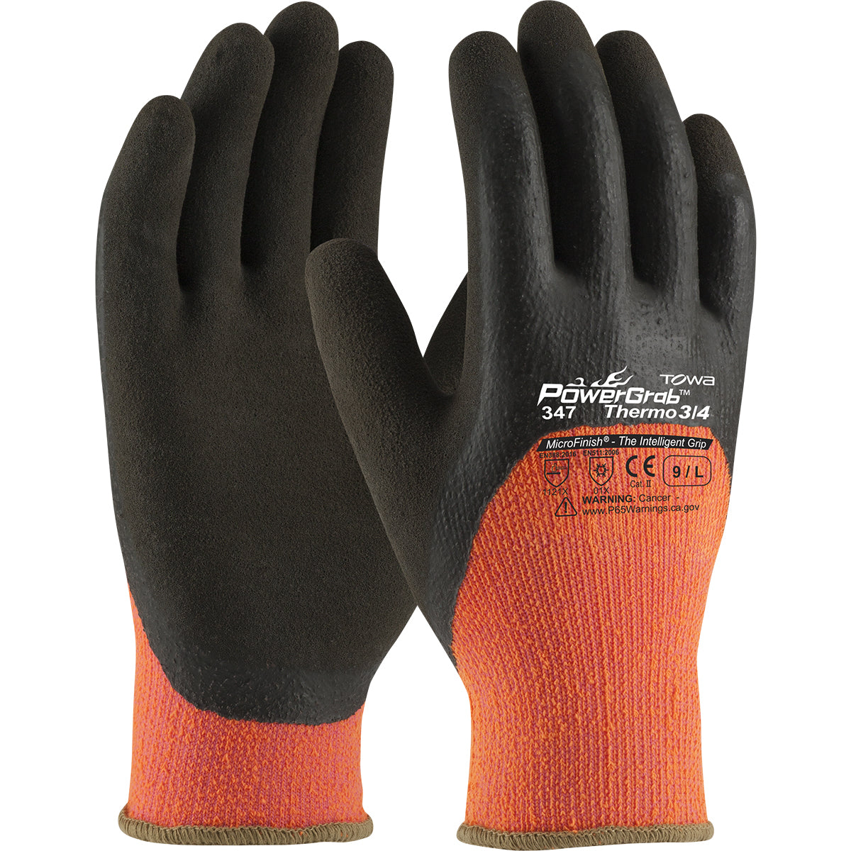 PowerGrab 41-1475 Cold Protection Gloves Acrylic Terry Latex Grip Hi-Vis Orange