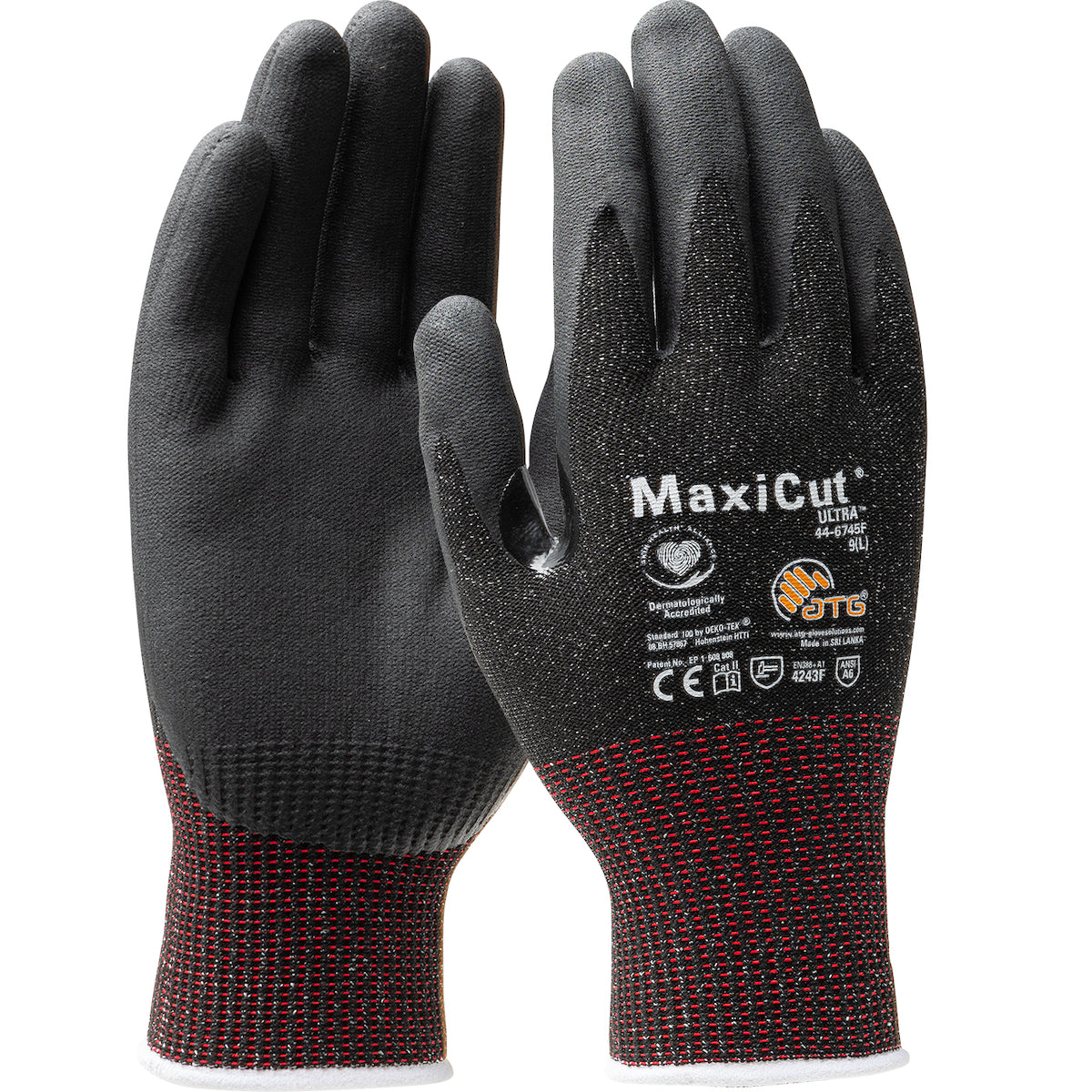 ATG 44-6745F Cut Resistant Gloves Touchscreen Nitrile Coated Black