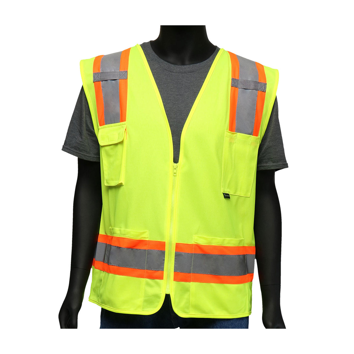 PIP 47215 Hi-Vis Mesh Vest Solid Front Two-Tone Reflective Yellow