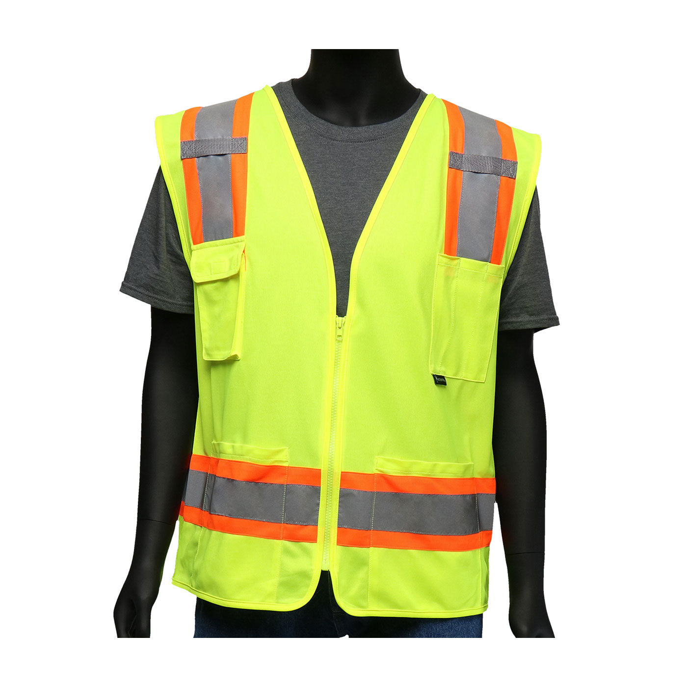 PIP 47215 Hi-Vis Mesh Vest Solid Front Two-Tone Reflective Yellow