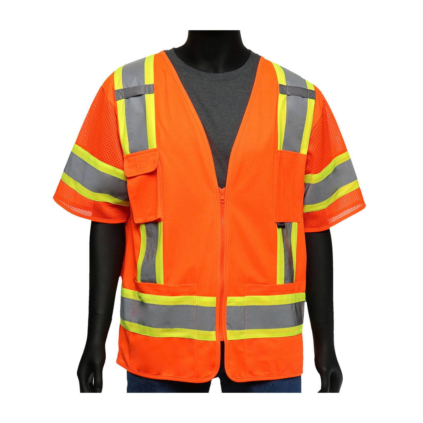 PIP 47307 Two-Tone Surveyor Vest Solid Mesh Hi-Vis Orange