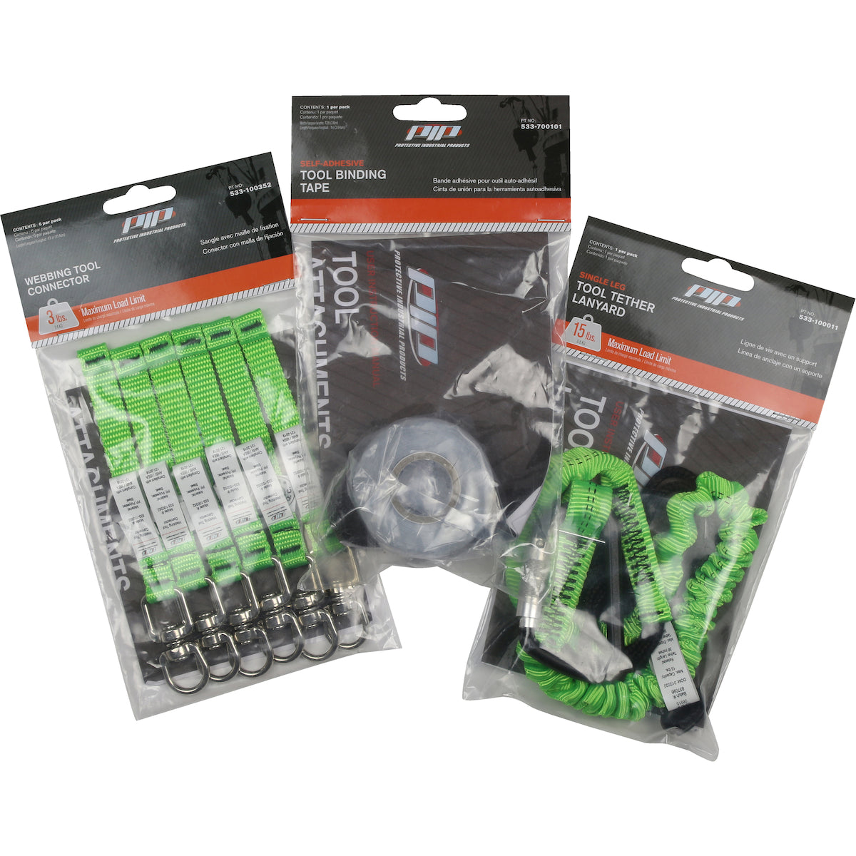 PIP® 533-900101 Tool Tethering Kit - includes single leg lanyard, tool connectors, and tool tape - Retail Packed