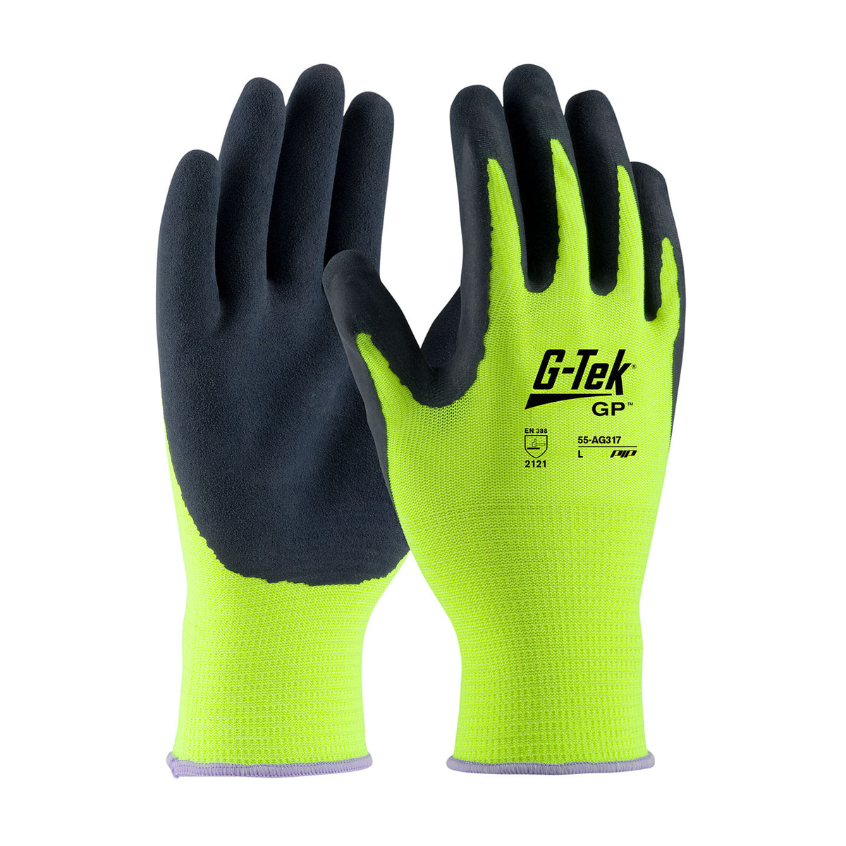 G-Tek 55-AG317 Coated Work Gloves Polyester Latex Hi-Vis Yellow