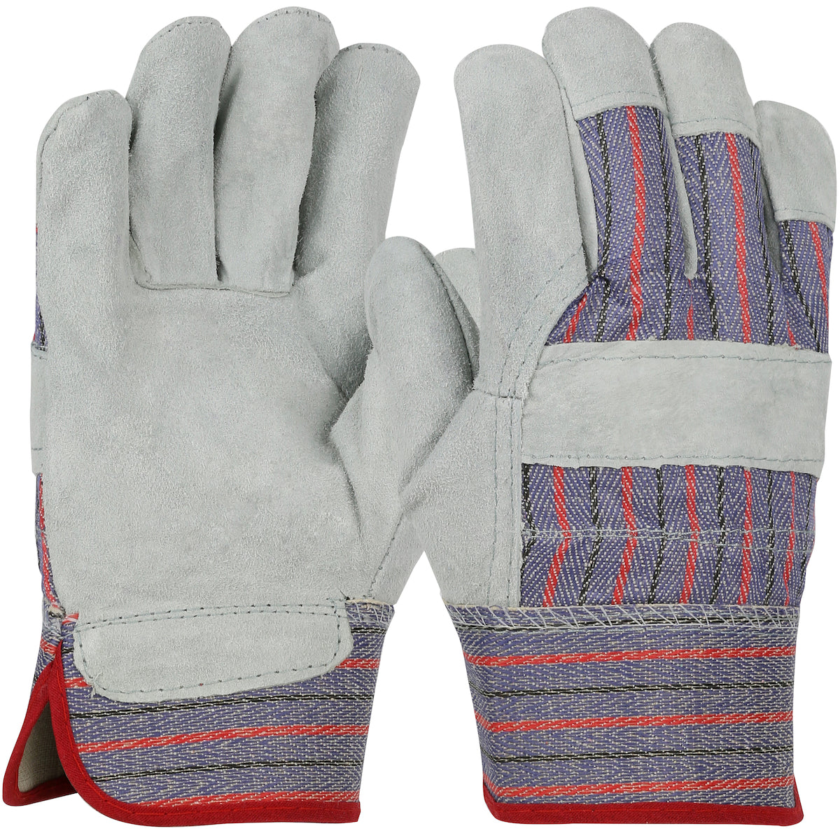 PIP 558L Leather Palm Work Gloves Cowhide Fabric Blue