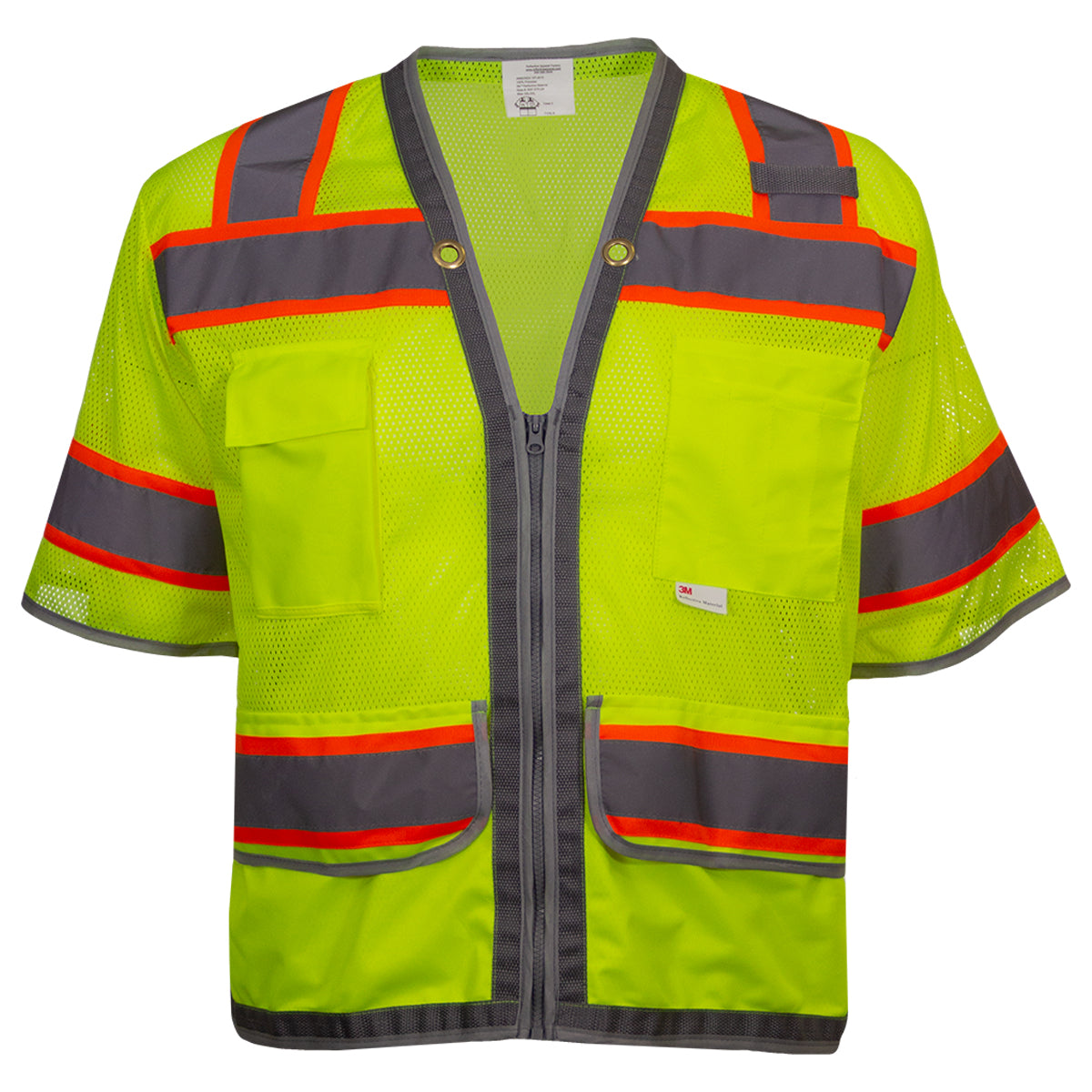 Reflective Apparel 578ET Hi-Vis Surveyors Vest Two-Tone Heavy Duty Hi-Vis Yellow