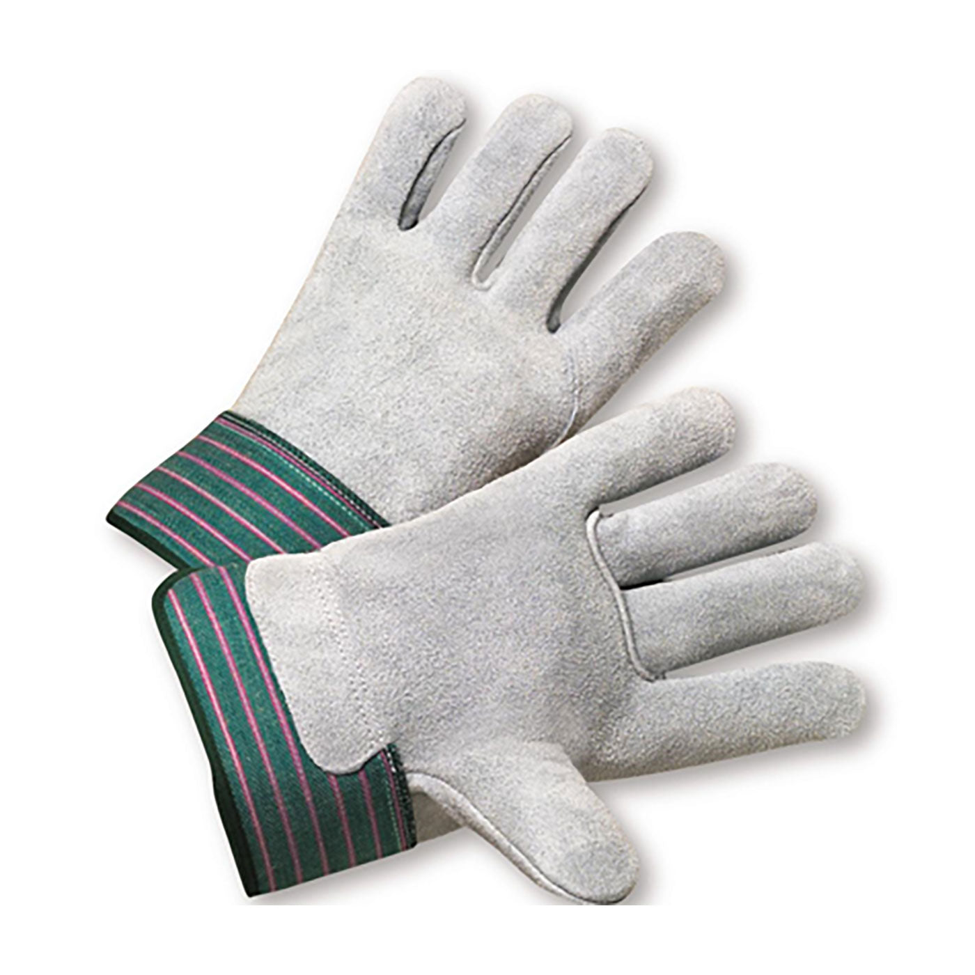 PIP 600-EA Leather Palm Gloves Split Cowhide Rubberized Cuff Green