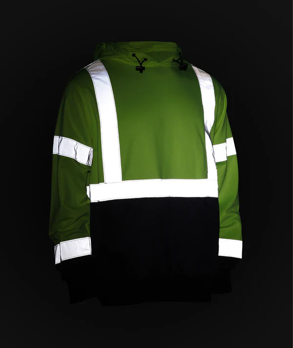 604GTLN Safety Hoodie: Hi-Vis Jacket 2-Tone Pullover: 7 oz. Lime &amp; Navy