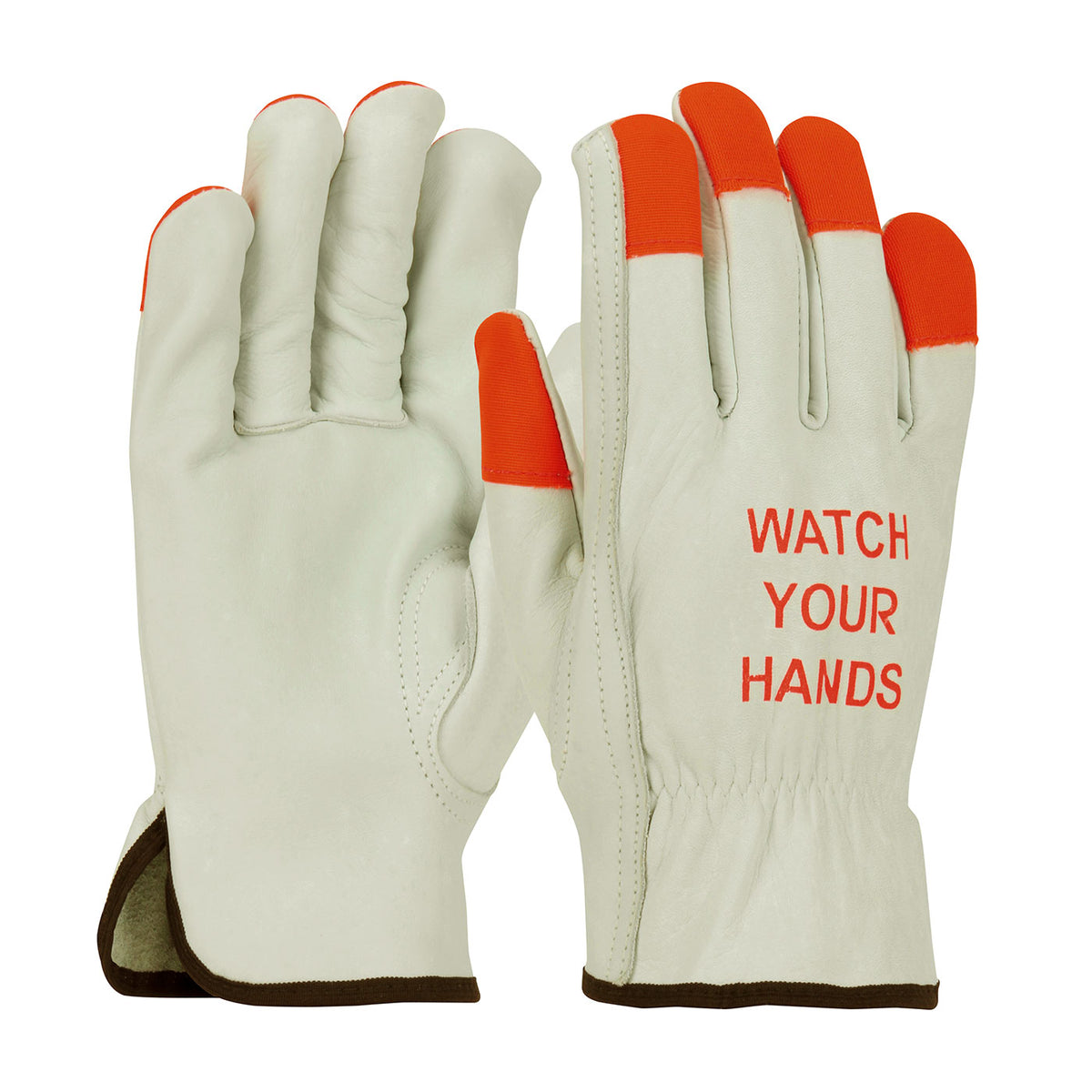 PIP 68-165HV Leather Driver Gloves Cowhide Hi-Vis Fingertips Natural