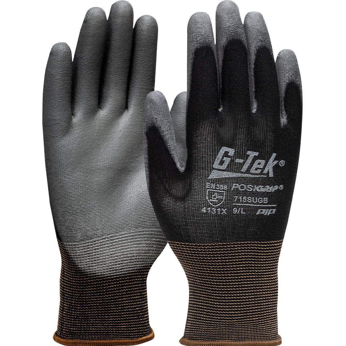 G-Tek PosiGrip 713SUGB Coated Work Gloves Nylon PU Grip Black