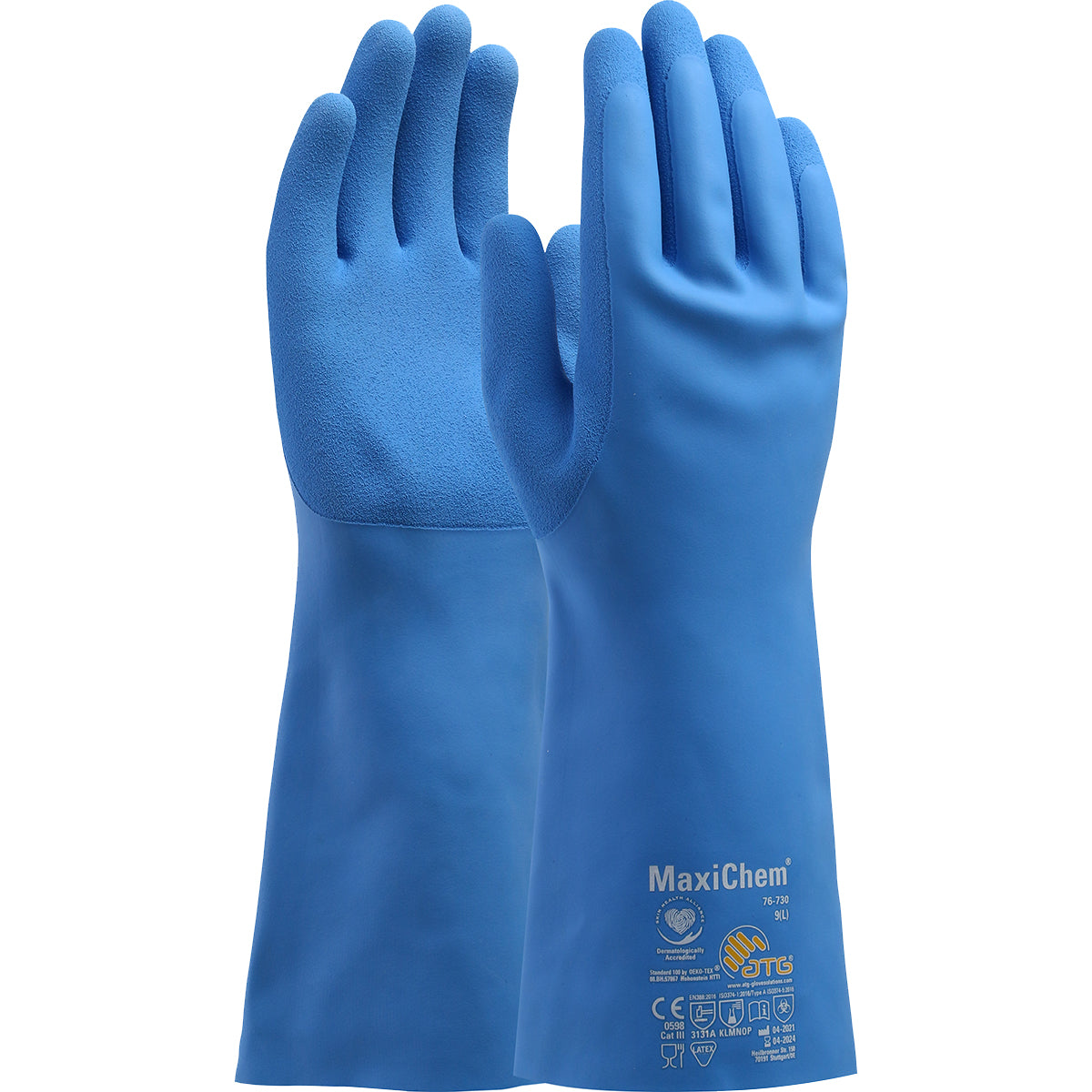 ATG 76-730 Chemical Resistant Gloves Latex Non-Slip Blue