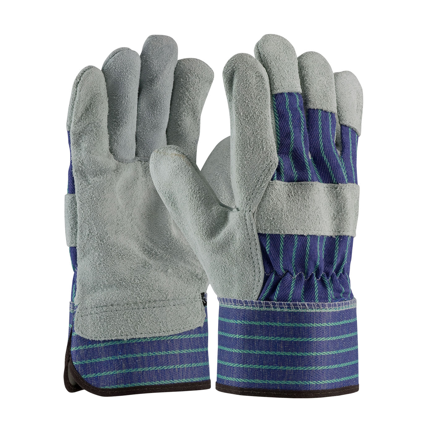 PIP 82-7563 Leather Palm Gloves Cowhide Rubberized Cuff Blue