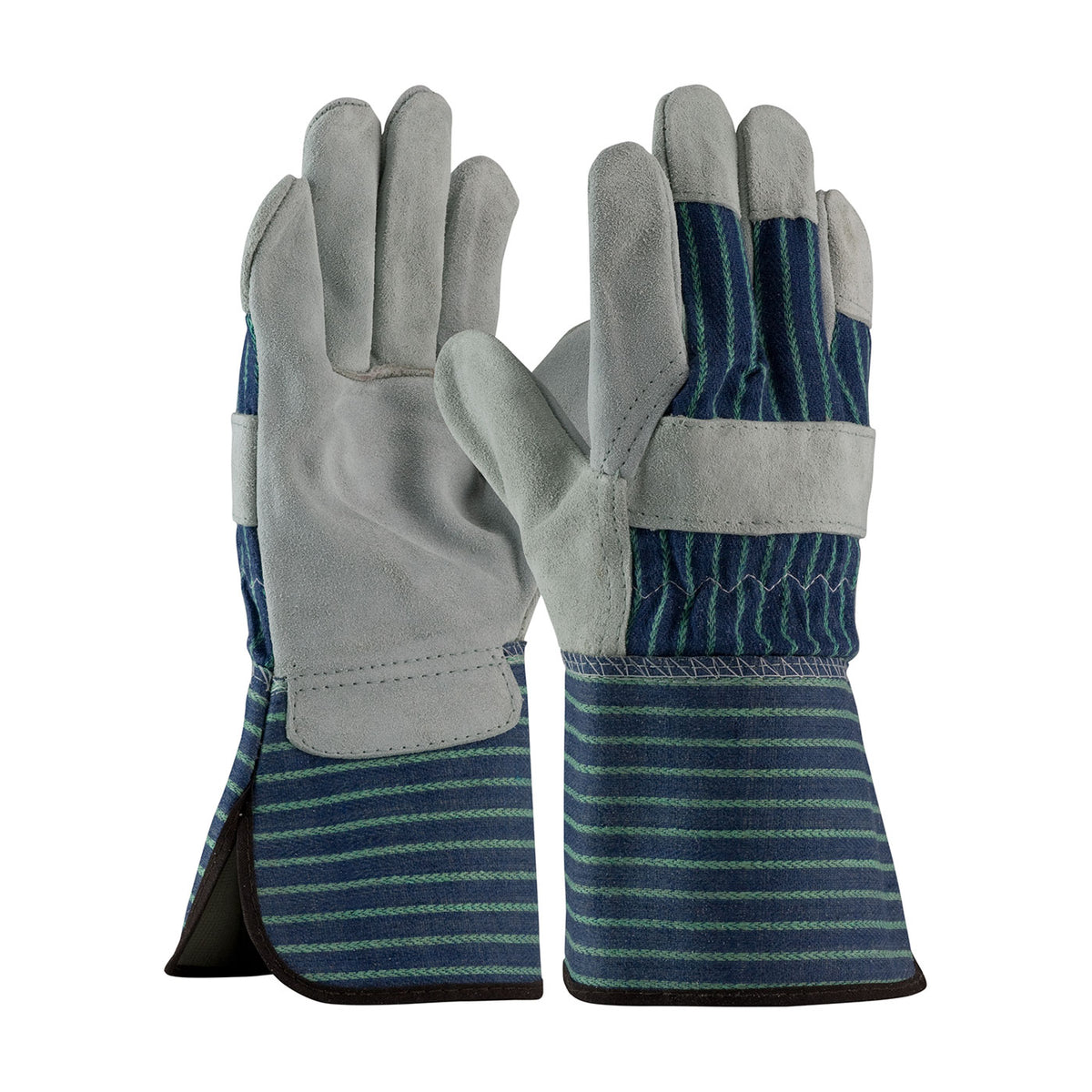 PIP 82-7663 Leather Palm Gloves Split Cowhide Rubberized Blue