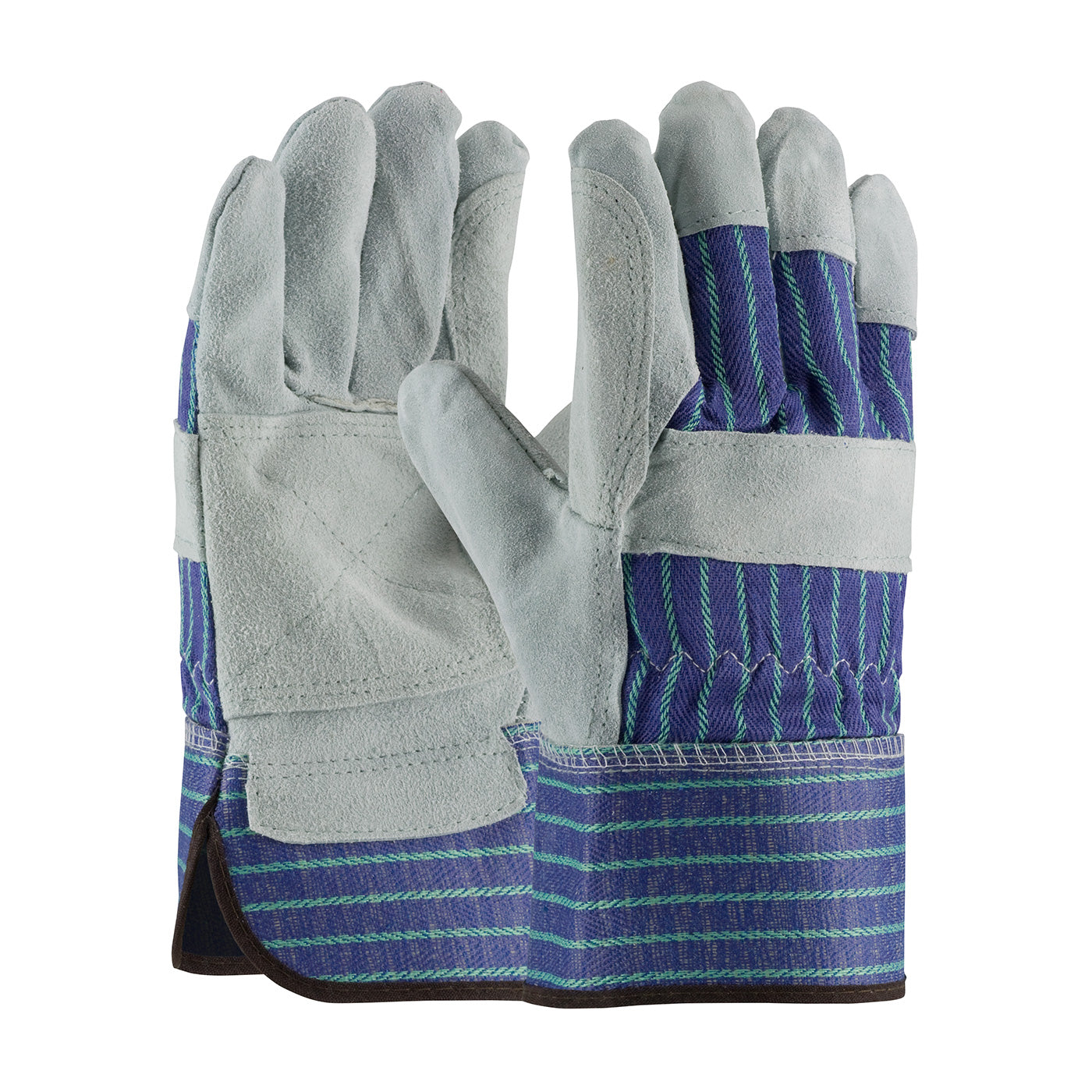 PIP 82-7763 Leather Double Palm Gloves Split Cowhide Rubberized Blue