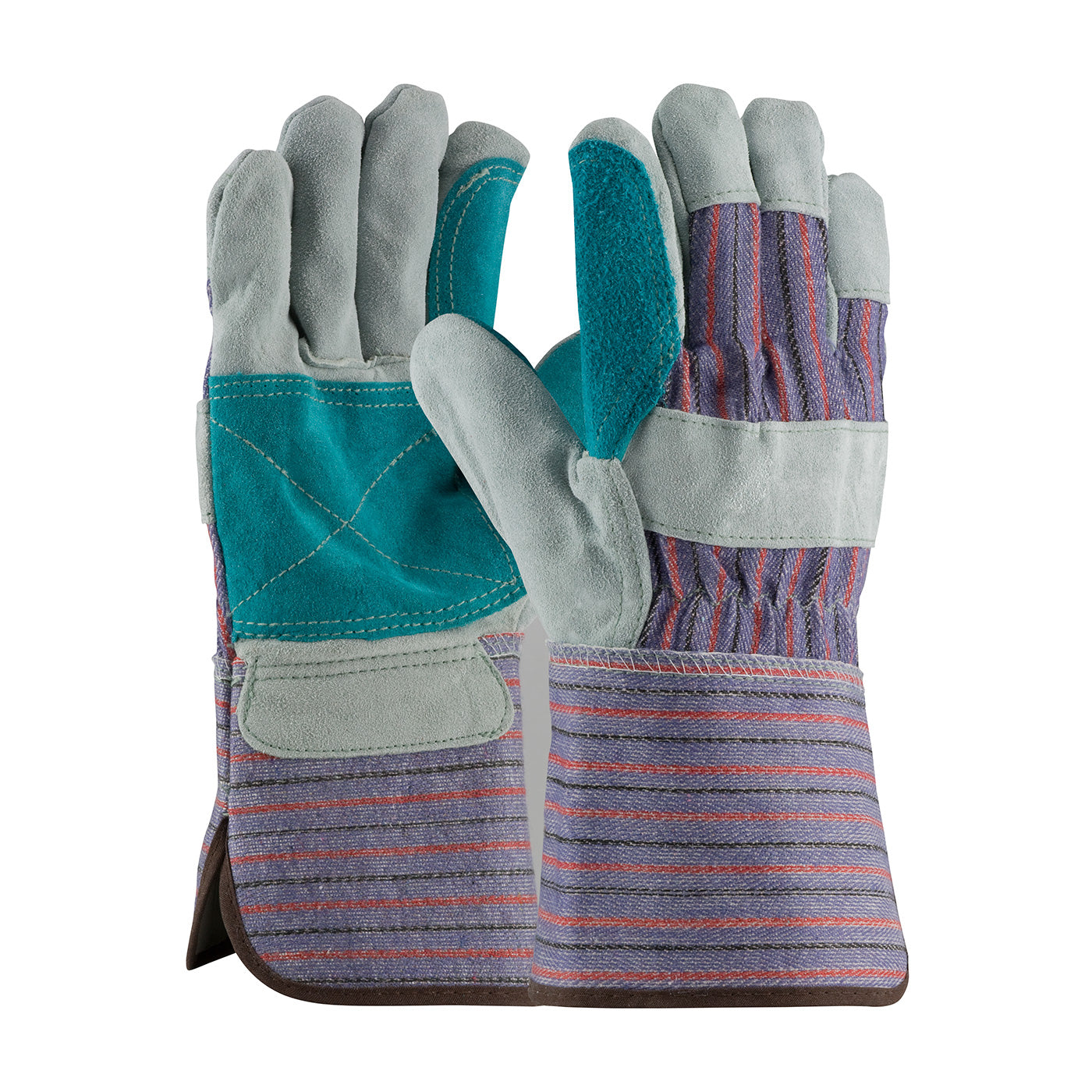 PIP 84-7633 Leather Palm Gloves Cowhide Double Palm Blue