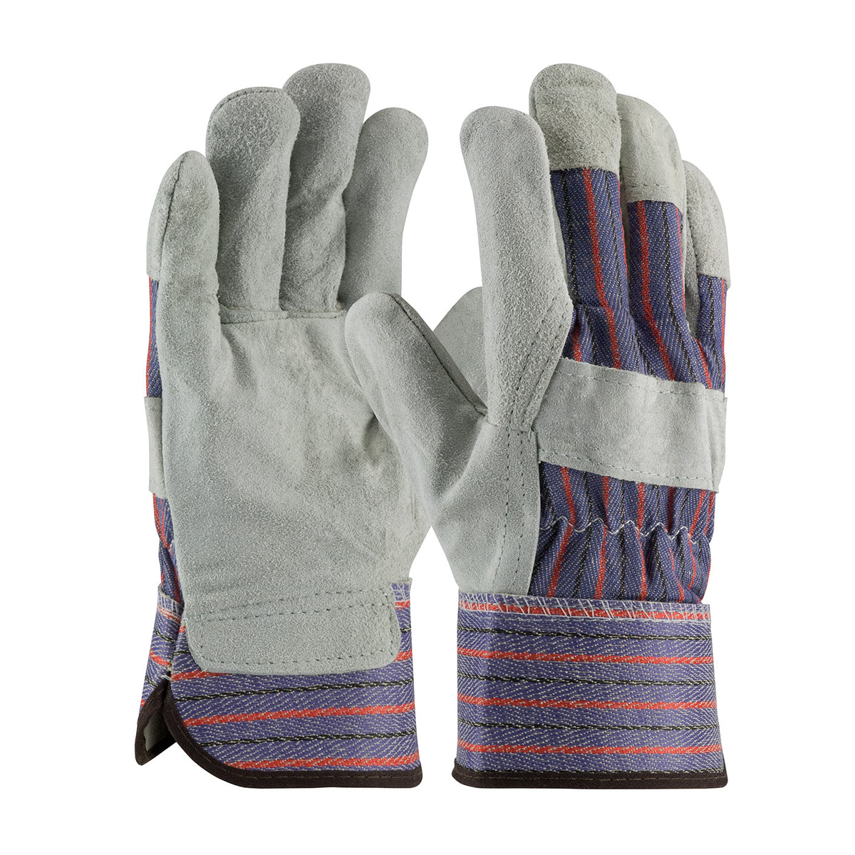 PIP 85-7500 Leather Palm Gloves Cowhide Fabric Back Blue