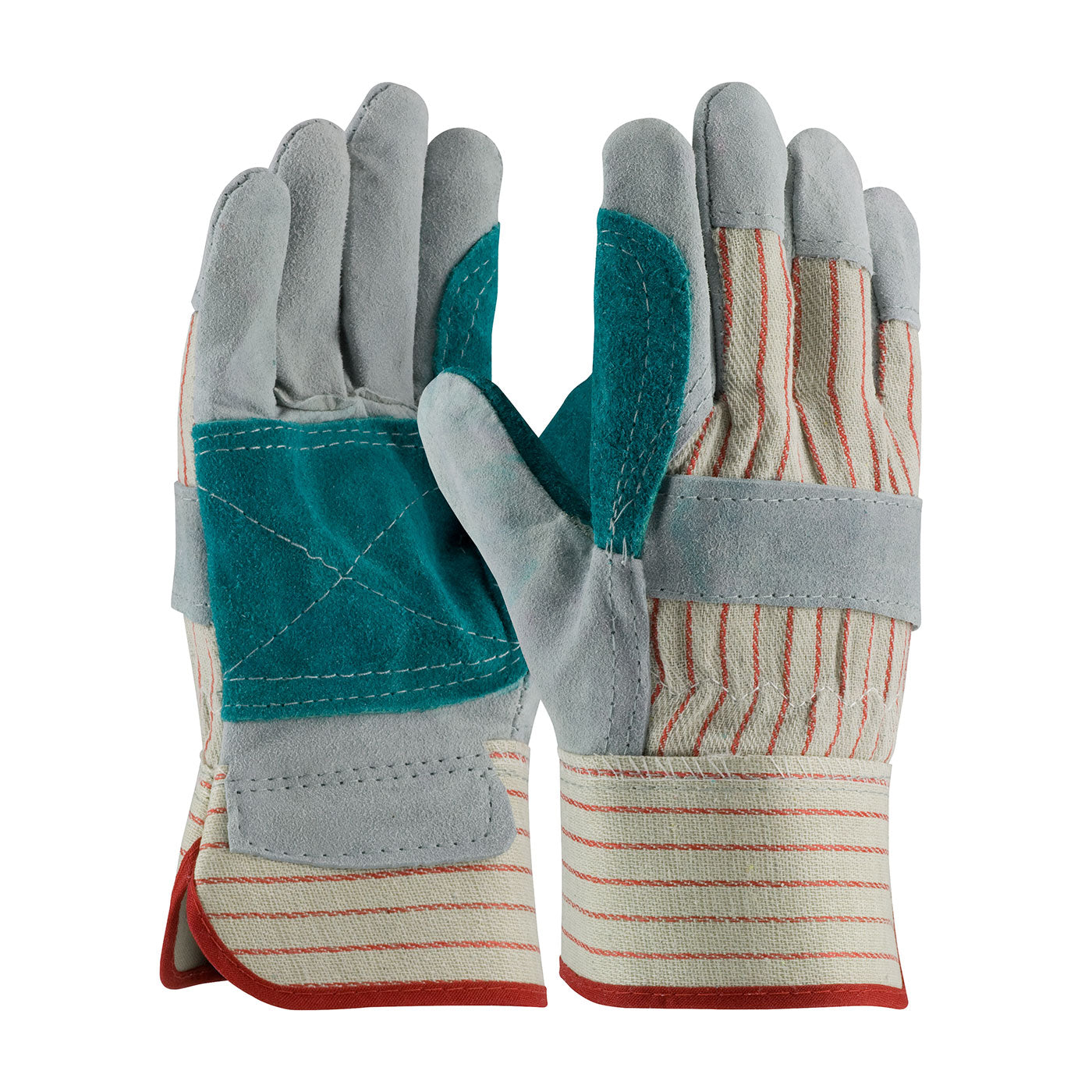 PIP 85-7512J Leather Double Palm Gloves Cowhide Fabric Back Gray