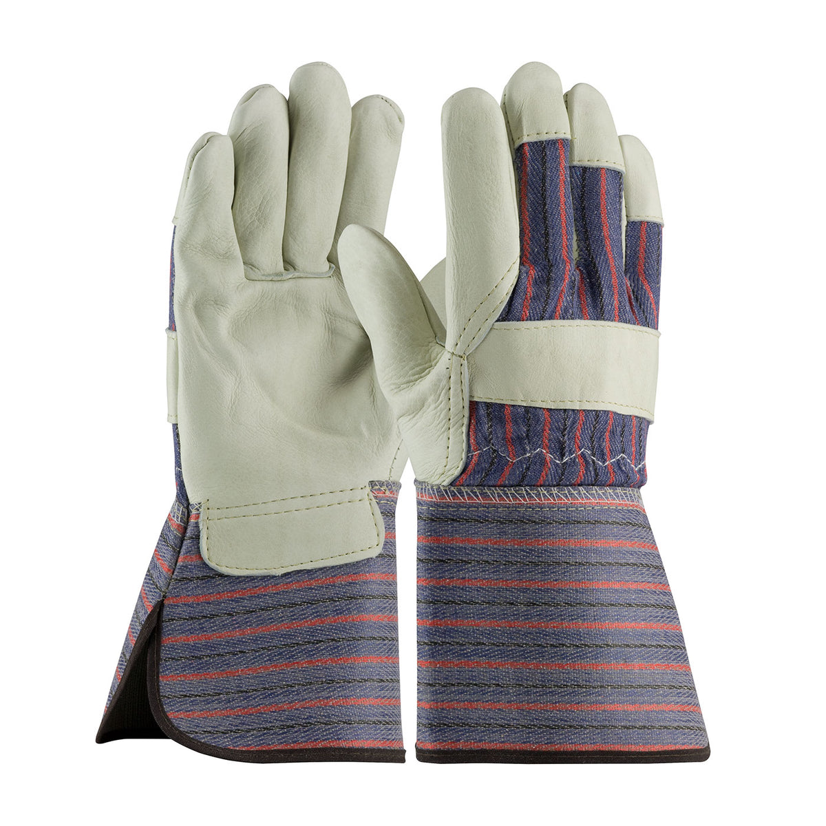PIP 87-1663 Leather Palm Gloves Cowhide Gauntlet Cuff Blue