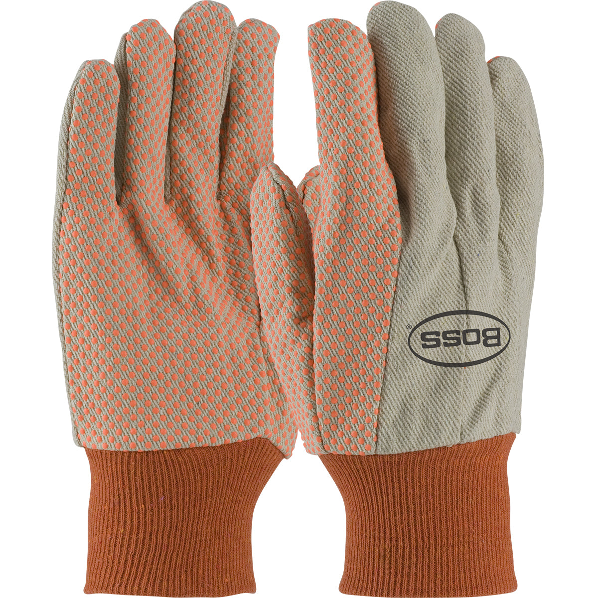 Boss 91-910PDO Fabric Work Gloves CottonPoly PVC Dots Natural