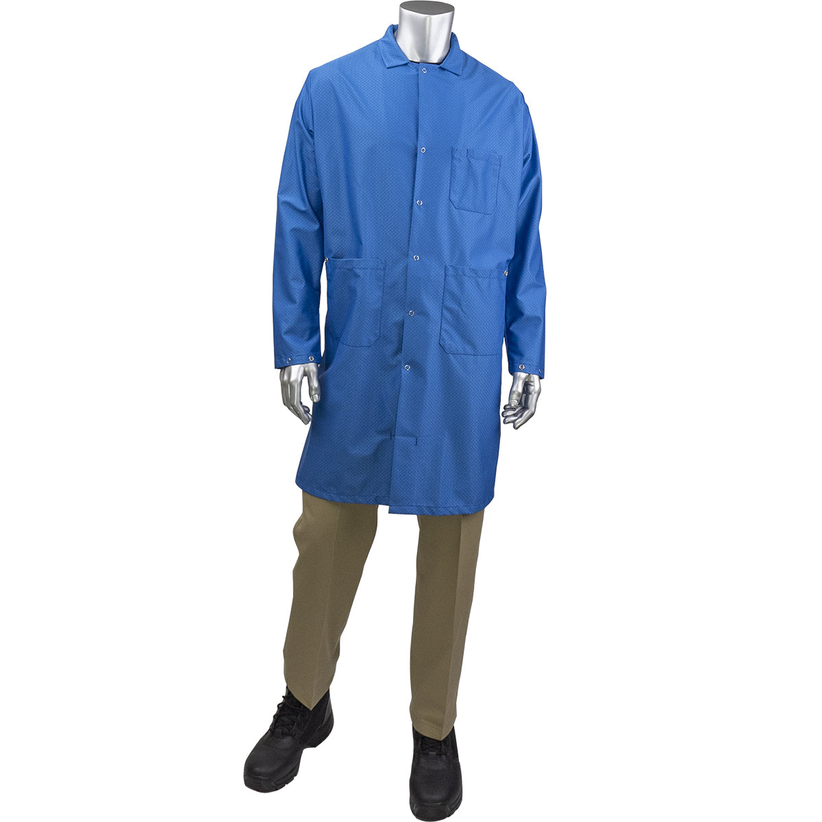 Uniform Technology BR18-45RB Long ESD Labcoat Staticon Fabric Royal