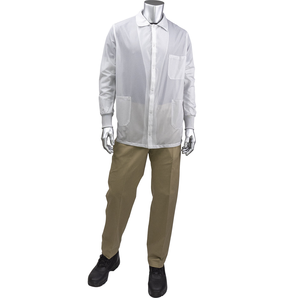 Uniform Technology BR49AC-44WH Reusable ESD Safe Labcoat Polyester Knit Cuff White