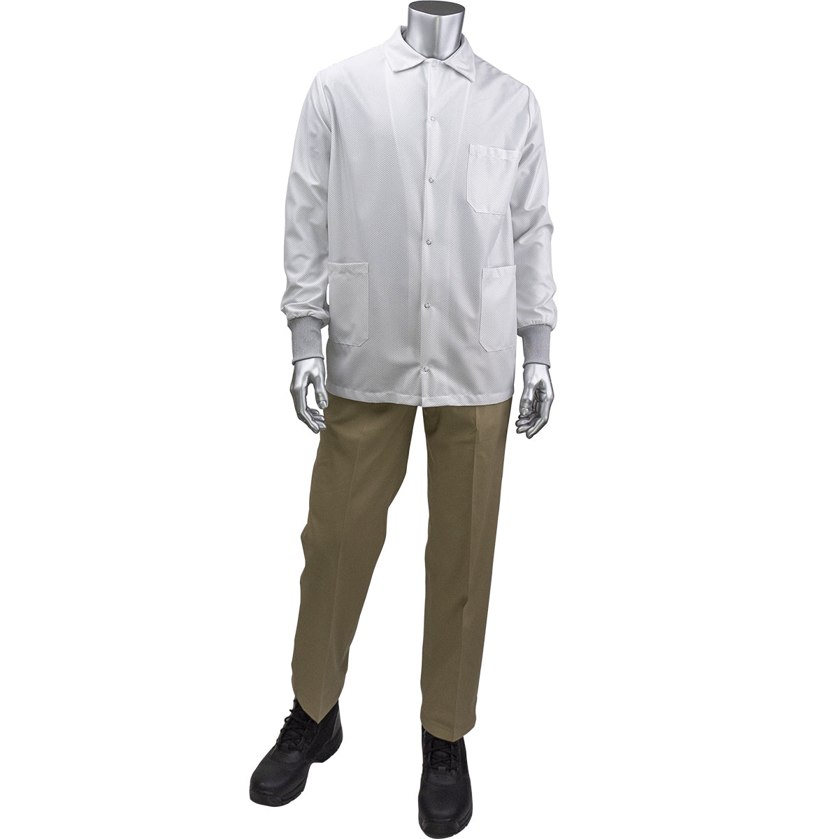 Uniform Technology BR49AC-47WH Reusable ESD Safe Labcoat Polyester Knit Cuff White