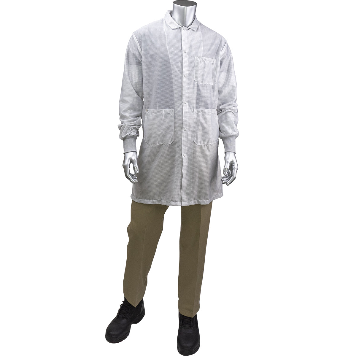 Uniform Technology BR51C-44WH ESD Labcoat Polyester StatStar Knit Cuff White