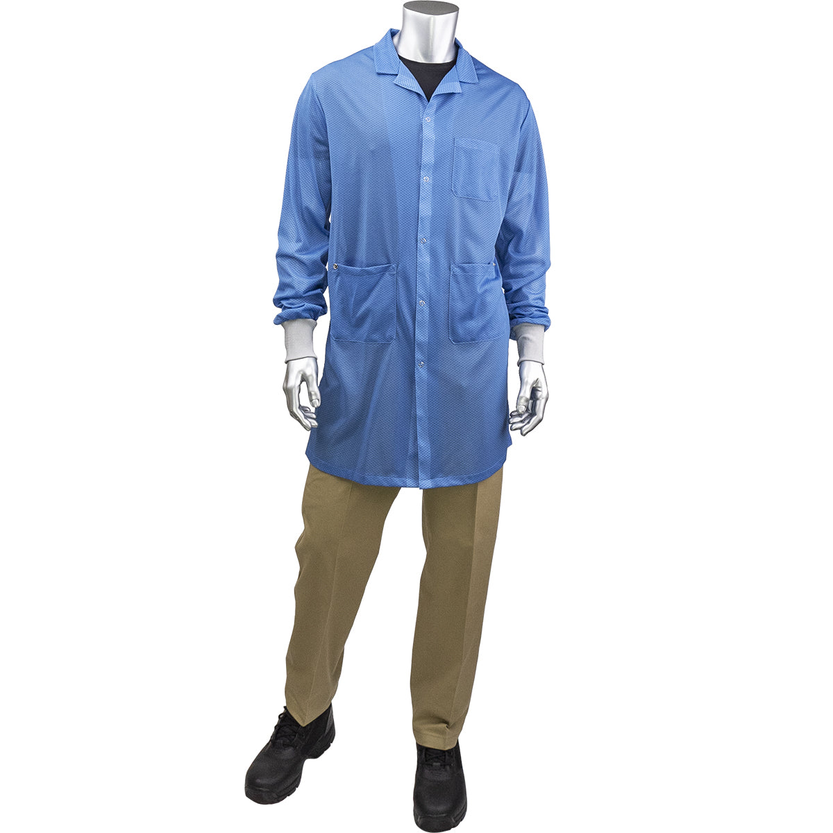 Uniform Technology BR6C-42NB ESD Sheer Labcoat Polyester Knit Cuff Blue