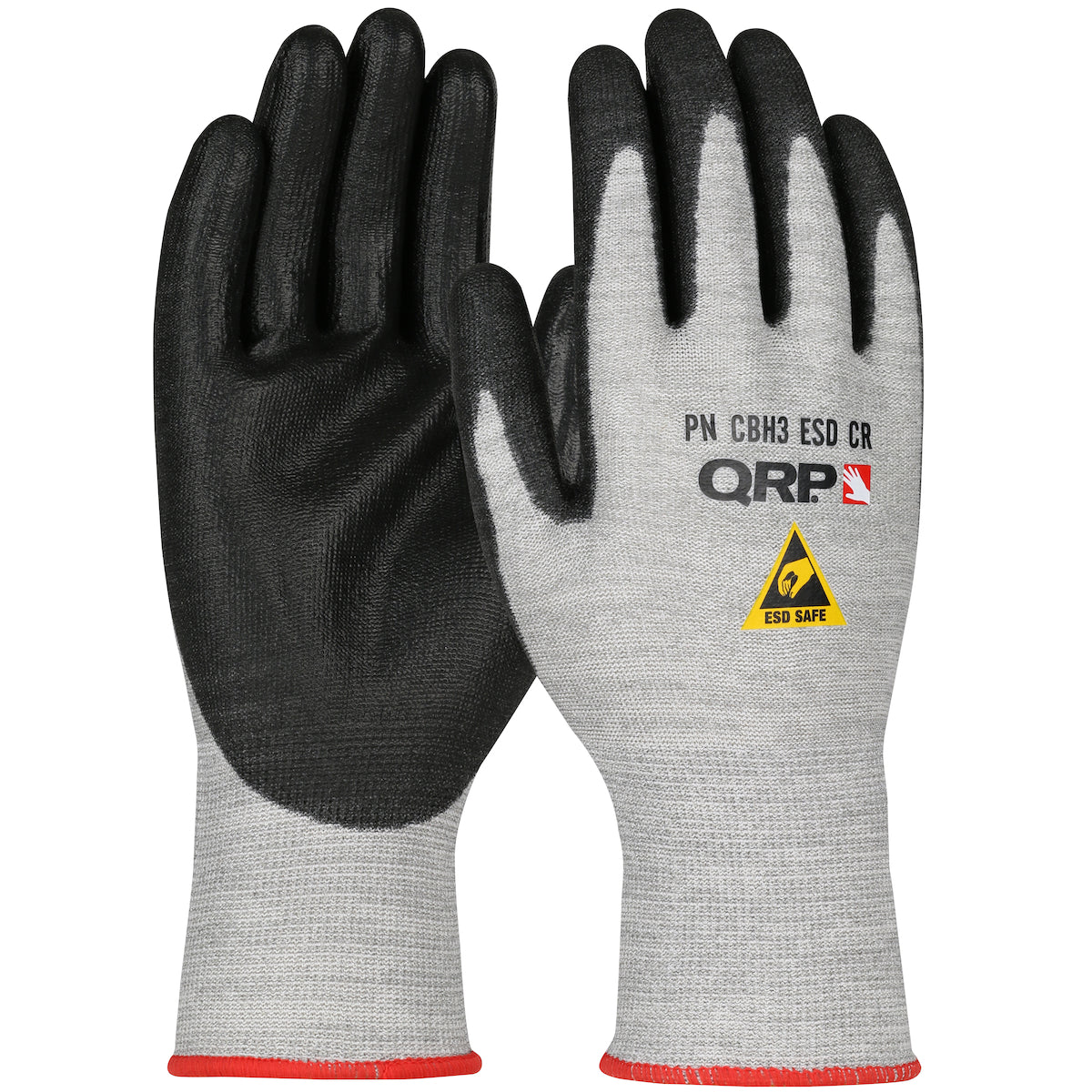 QRP CBH3ESDCR ESD Safe Seamless Knit Cut Resistant Gloves PU Coated Salt & Pepper