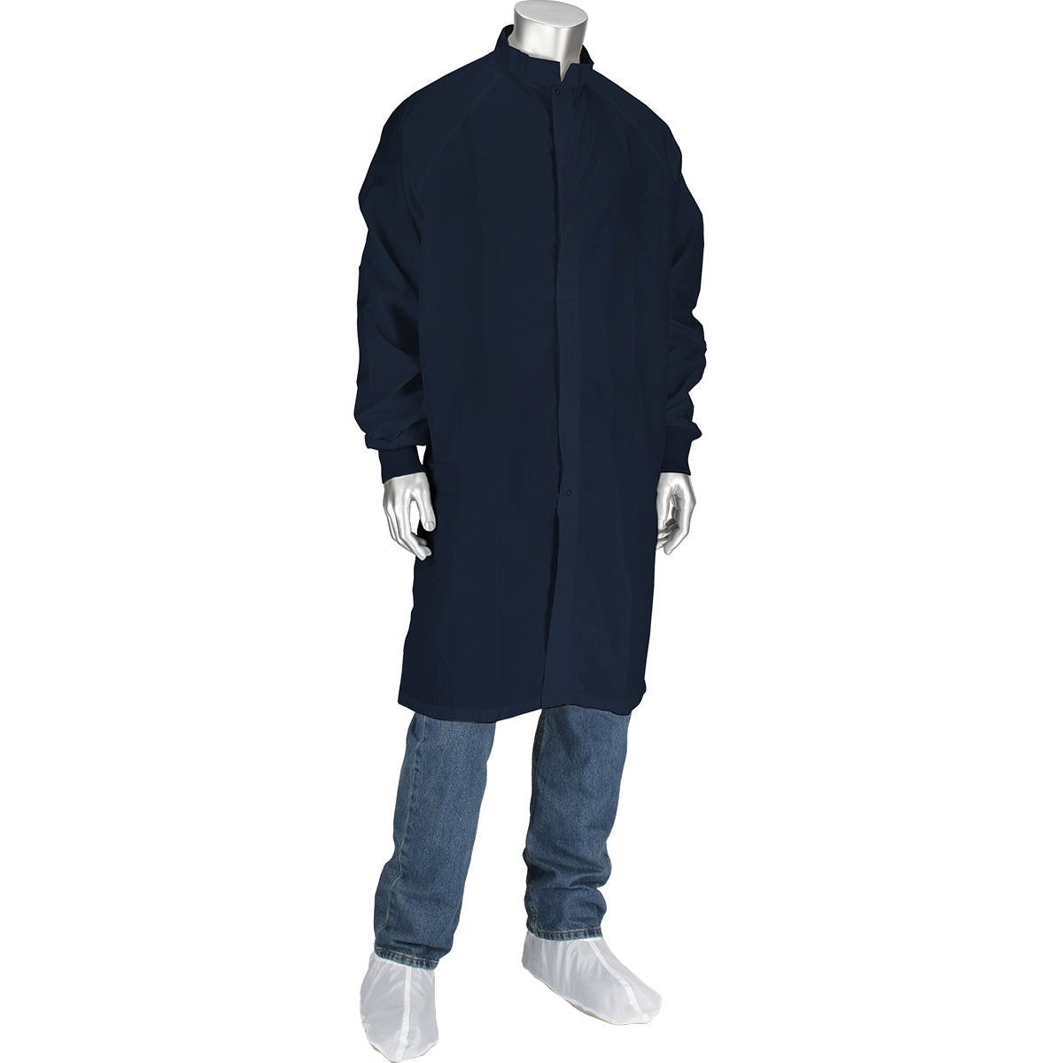 Uniform Technology CFRZC-74NV Cleanroom Frock Polyester ESD Knit Cuffs Navy