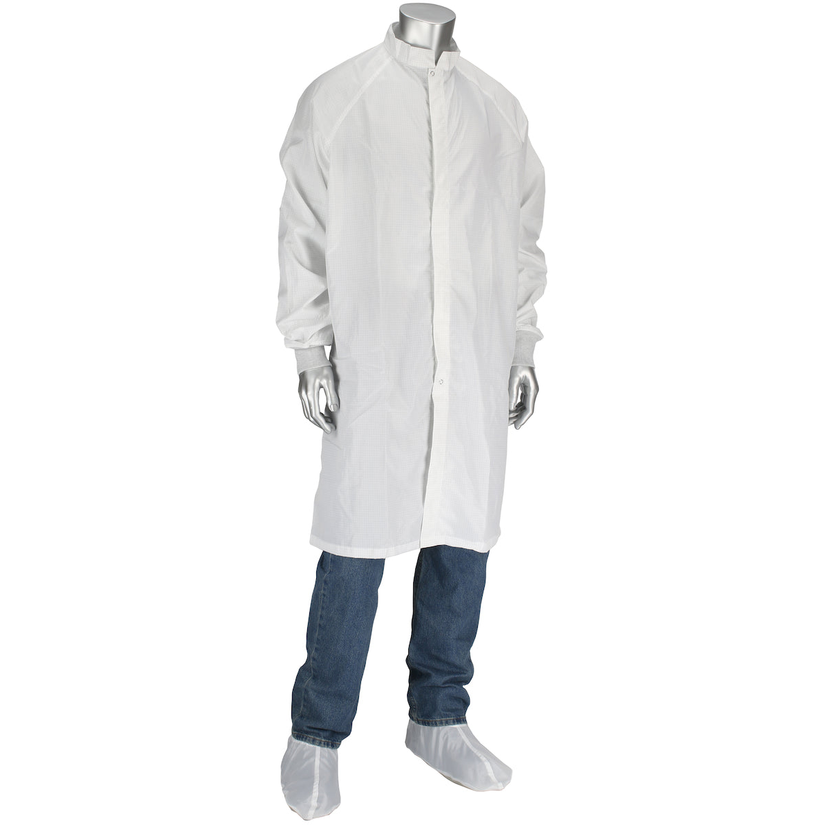 Uniform Technology CFRZC-74WH Cleanroom Frock Polyester ESD Knit Cuffs White