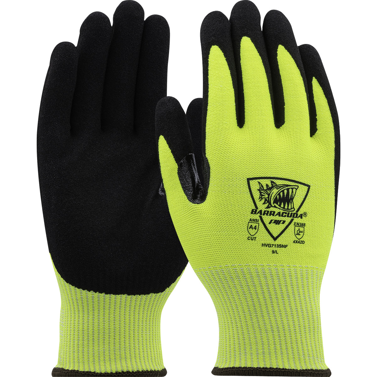 G-Tek HVG713SNF Cut Resistant Gloves PolyKor Sandy Nitrile Hi-Vis Yellow