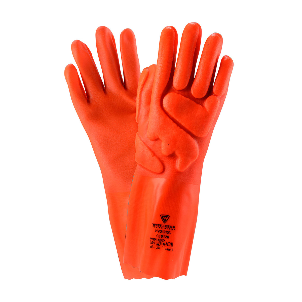 PIP HVO1015 Chemical Resistant Gloves PVC Impact Protection Hi-Vis Orange