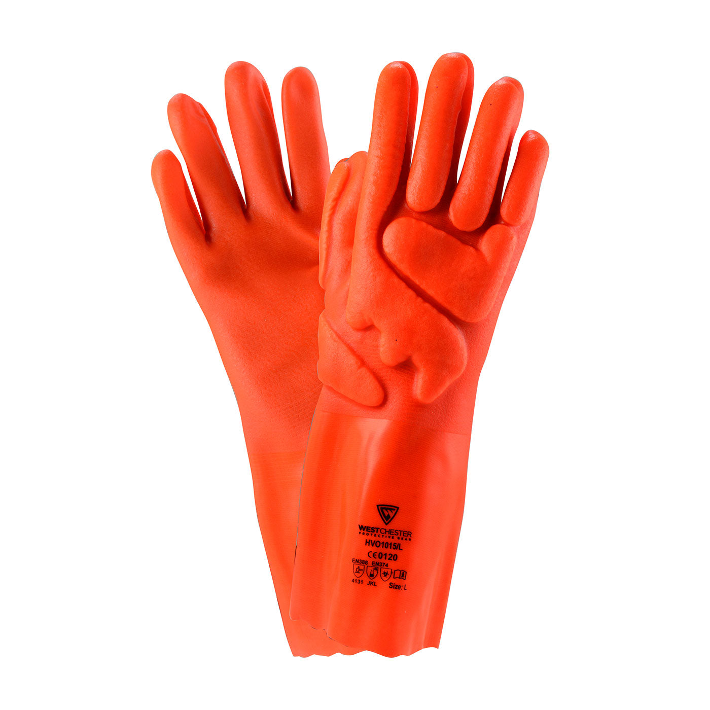 PIP HVO1015 Chemical Resistant Gloves PVC Impact Protection Hi-Vis Orange