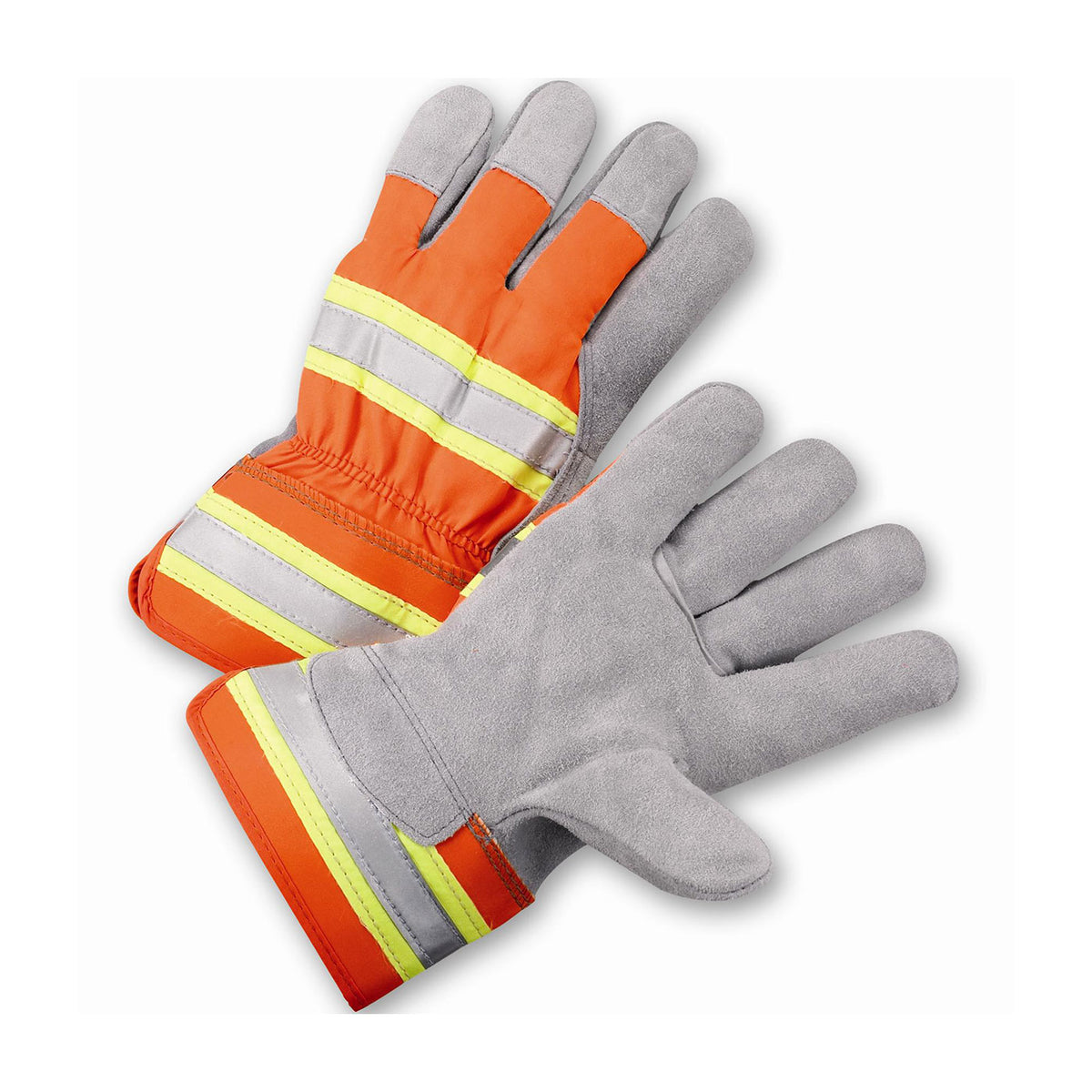 PIP HVO500 Leather Palm Work Gloves Split Cowhide Hi-Vis Orange