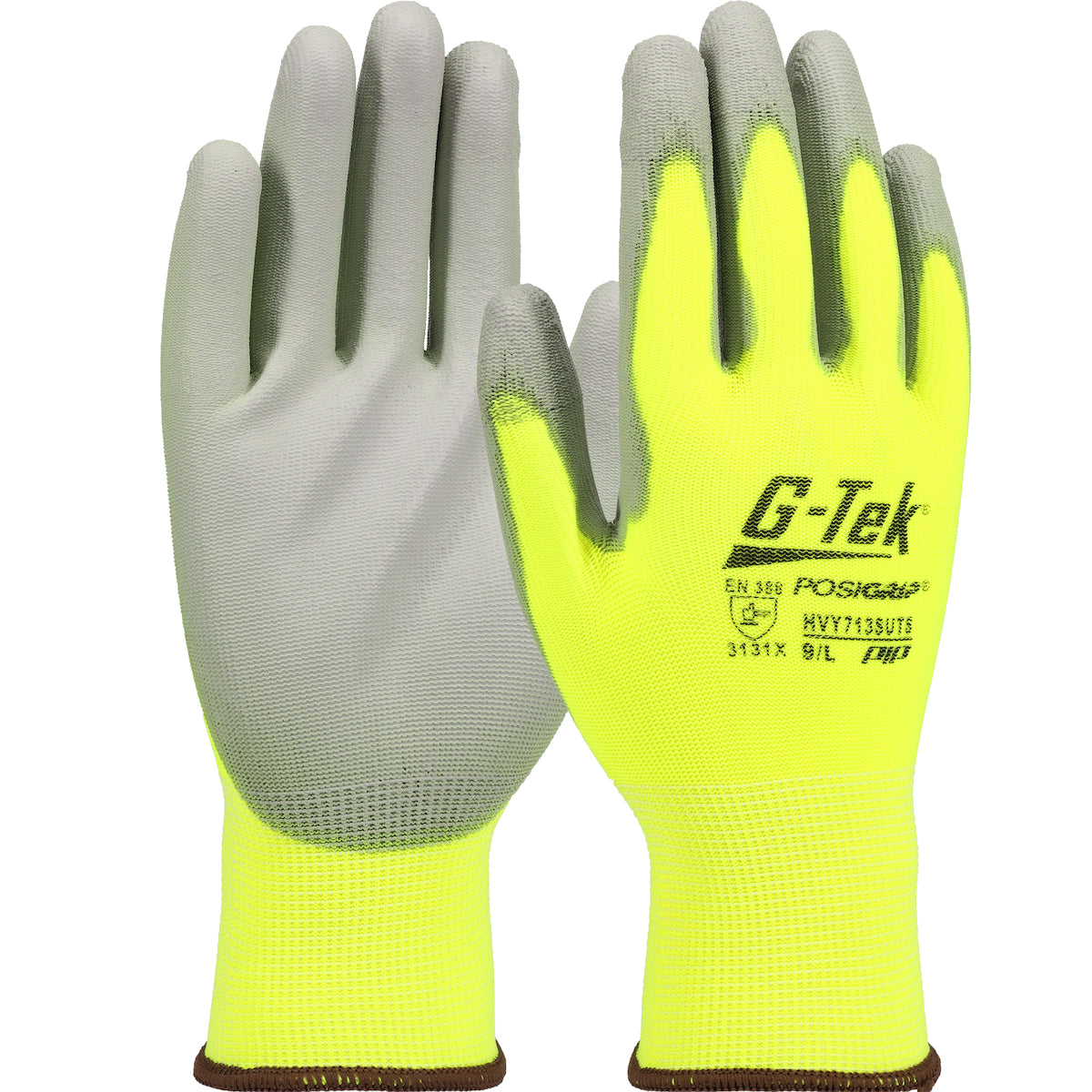 G-Tek HVY713SUTS Coated Work Gloves Polyester Hi-Vis Yellow