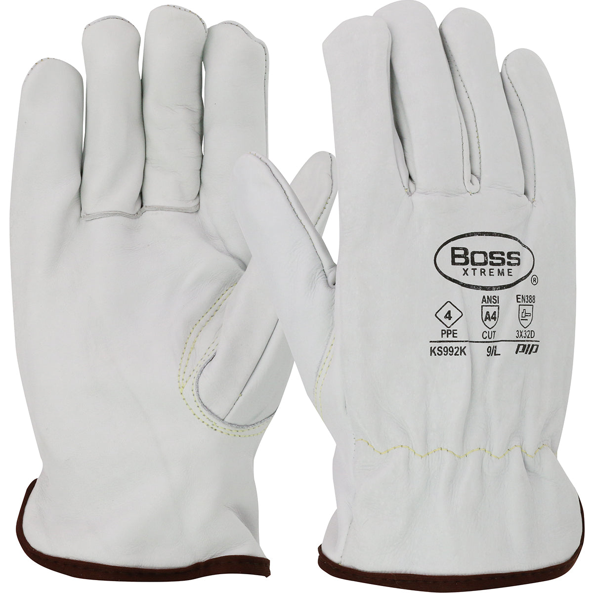 Boss KS992K Leather Driver Gloves Cowhide Arc Rated Natural