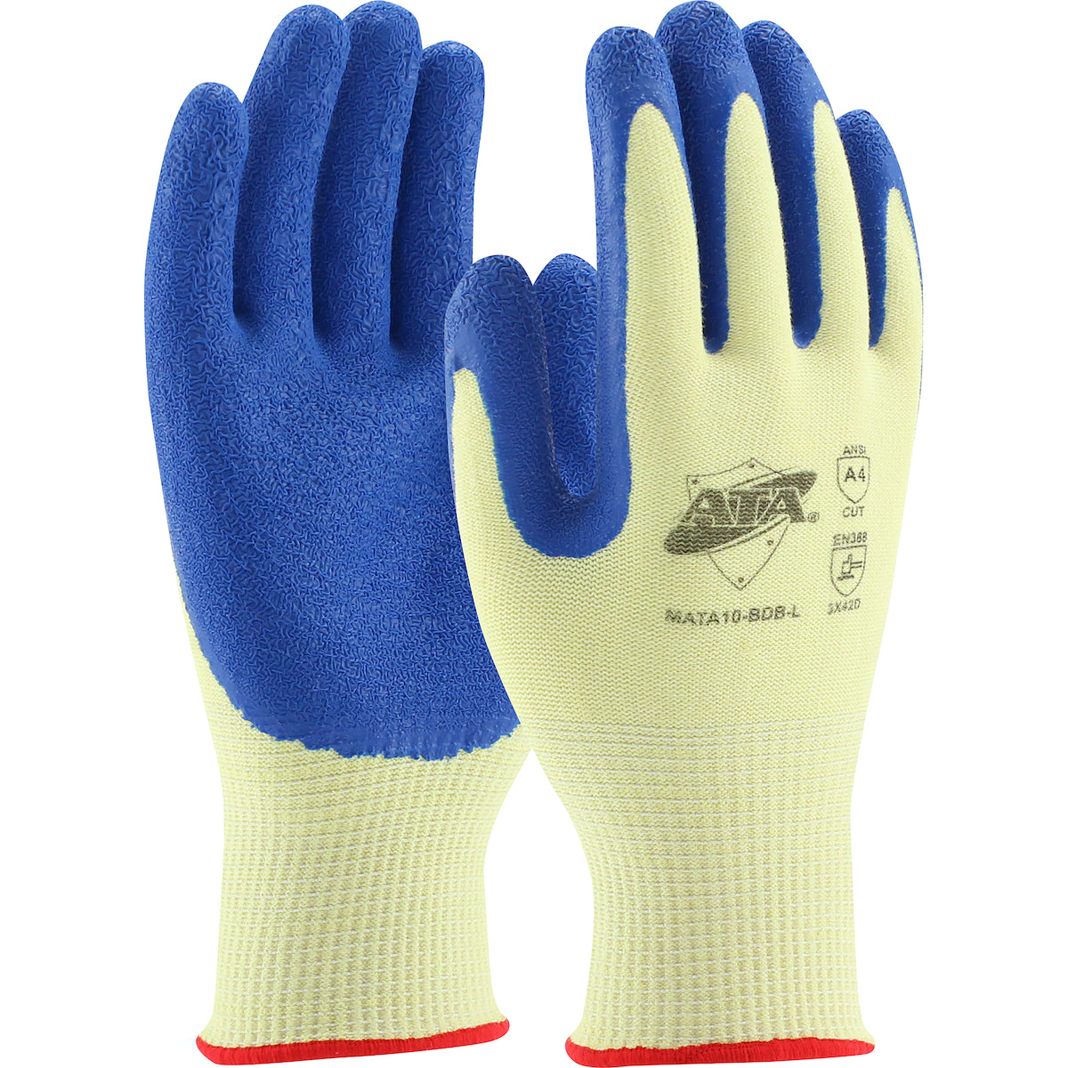 G-Tek MATA10 Cut Resistant Gloves PolyKor Aramid Latex Grip Blue