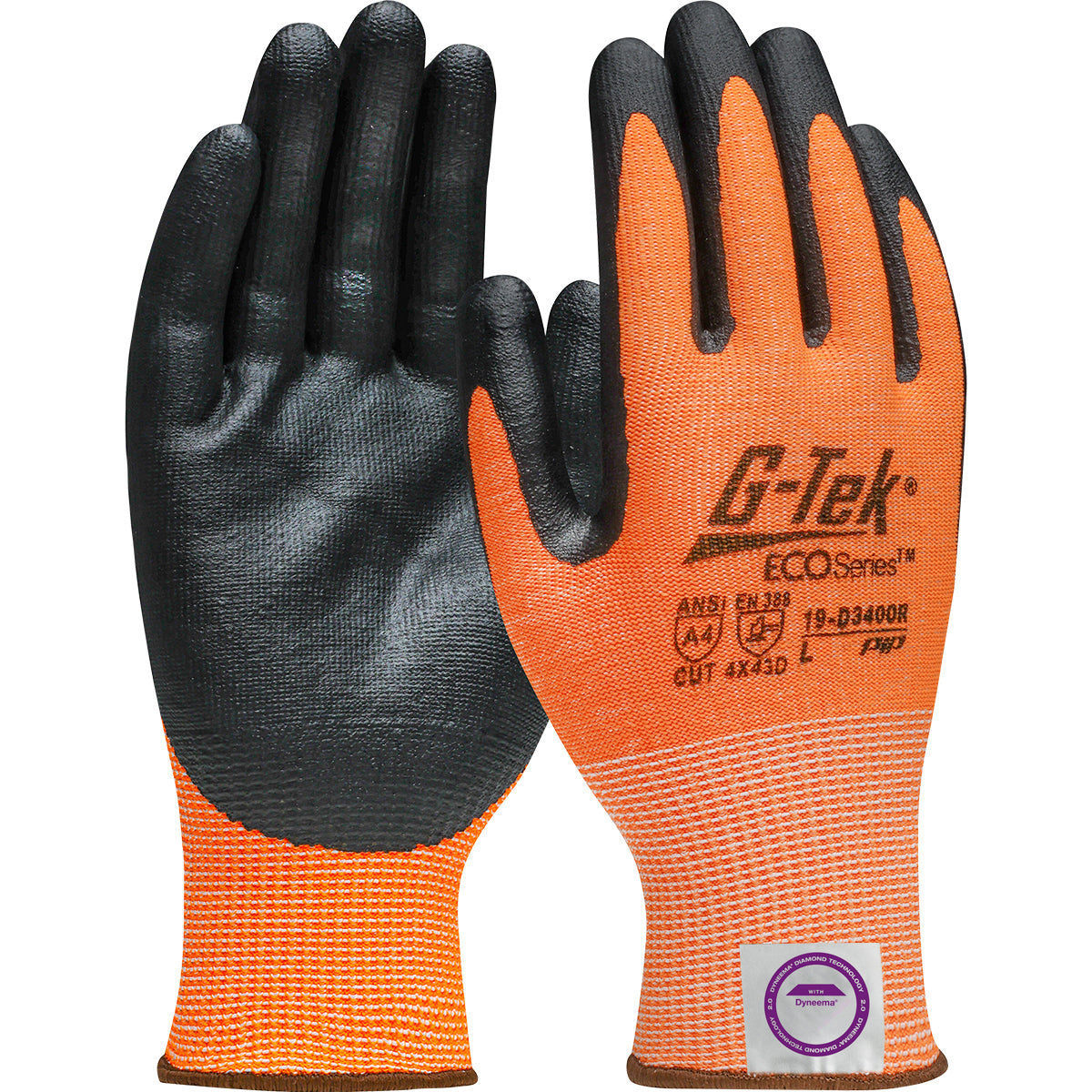 G-Tek 19-D340OR Hi-Vis Cut Resistant Gloves Dyneema Nitrile Orange
