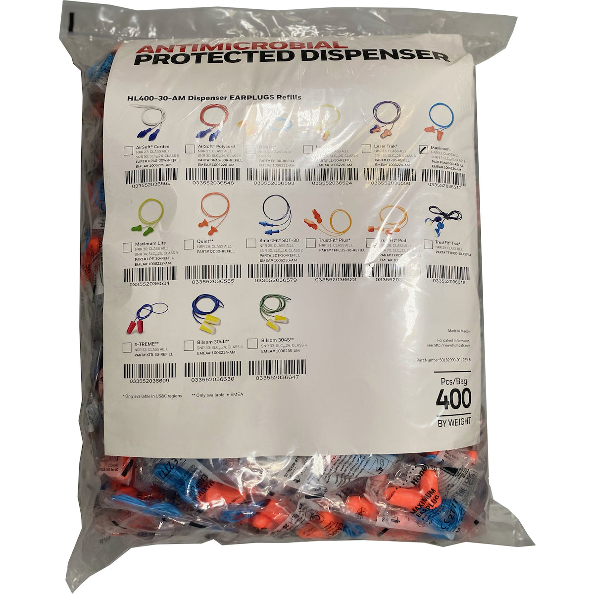 Howard Leight MXM-30 Refill Ear Plugs Polyurethane Foam Clear