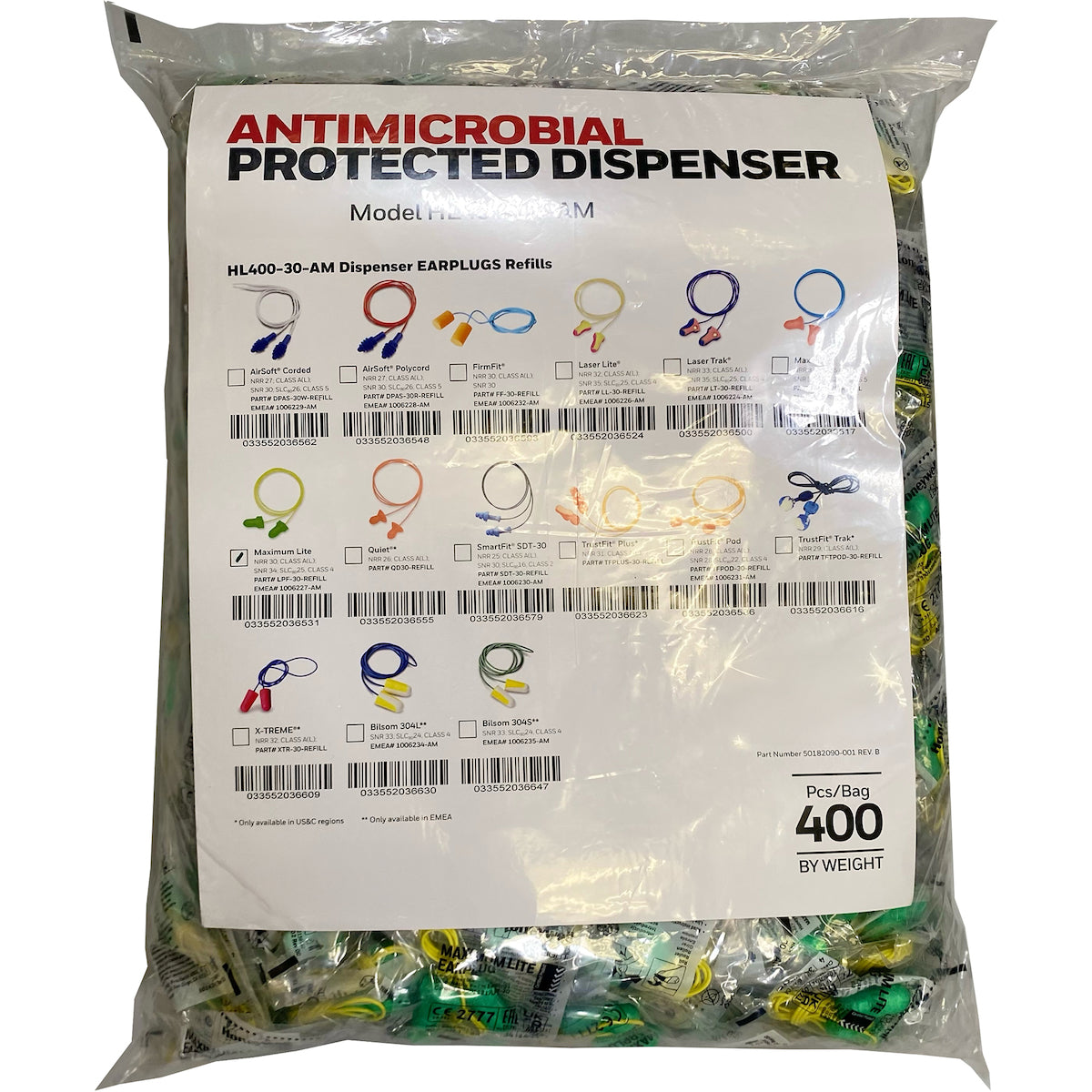 Howard Leight LPF-30-REFILL Ear Plugs Polyurethane Foam Corded Green