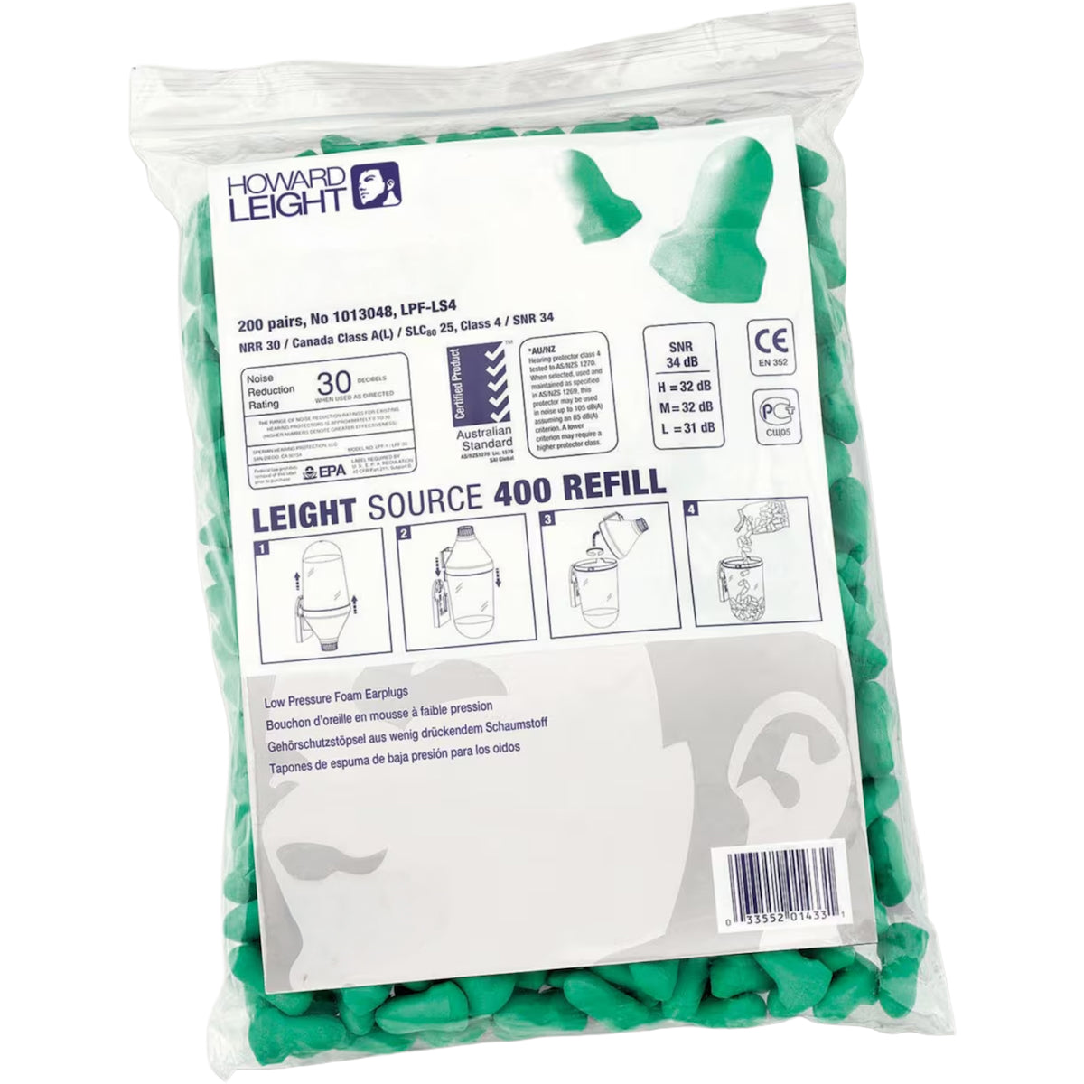 Howard Leight LPF-LS4-REFILL Ear Plugs Polyurethane Foam Corded Green