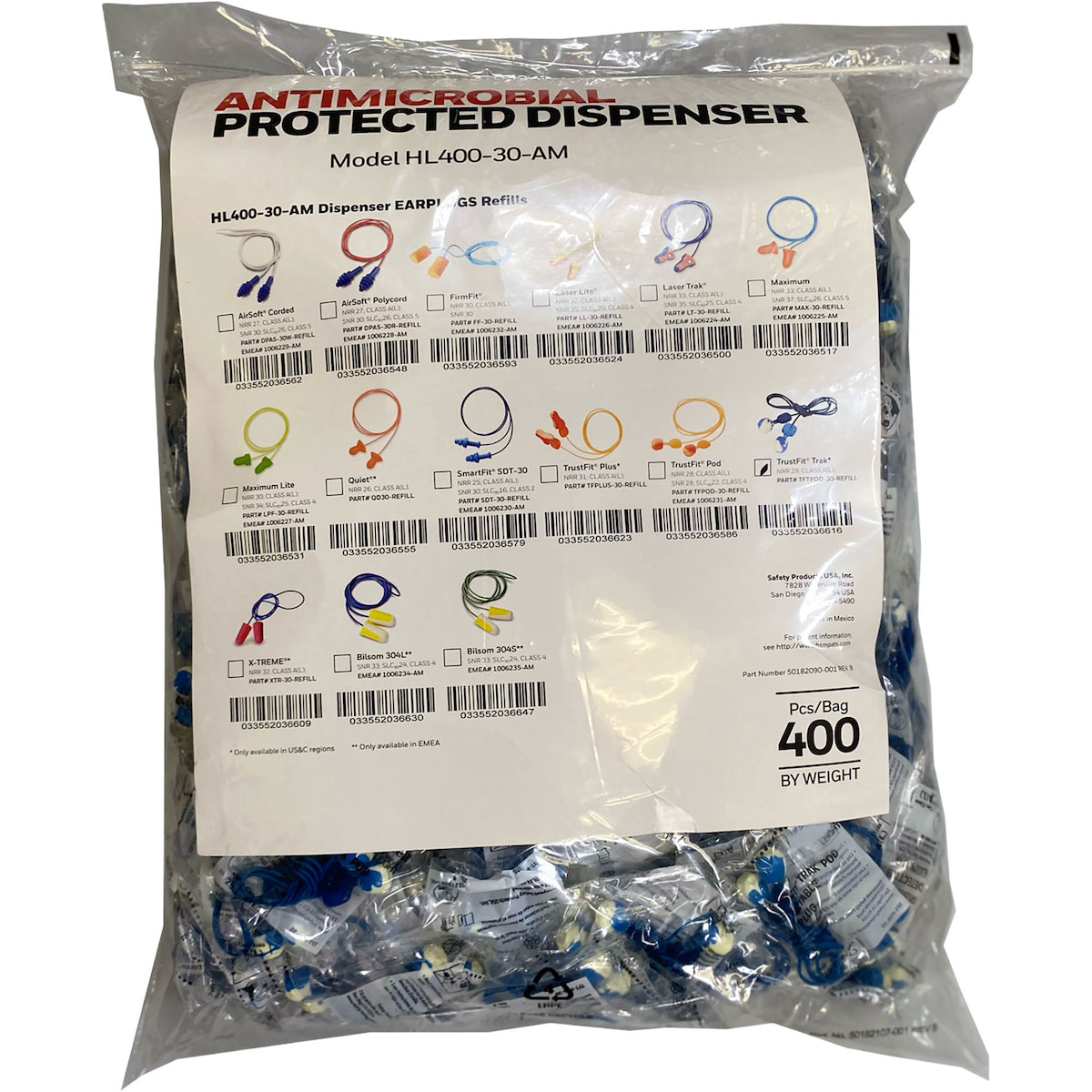 Howard Leight TFTPOD-30-REFILL Ear Plugs Metal Detectable Soft Polyurethane Silver