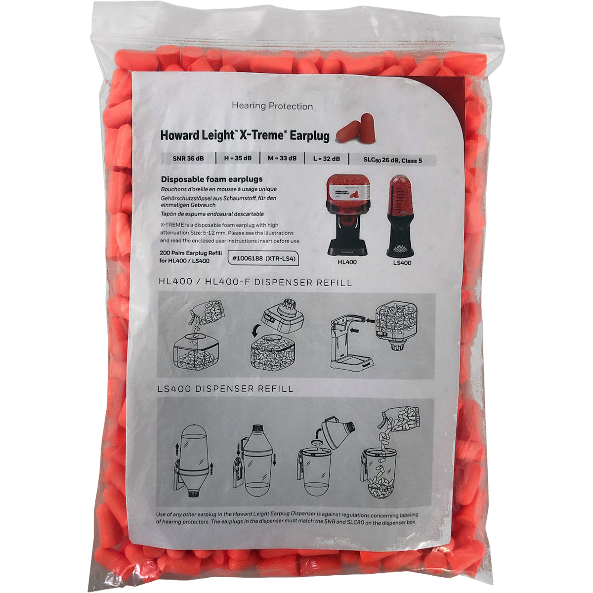 Howard Leight XTR-LS4-REFILL Ear Plugs Refill Polyurethane Foam Red