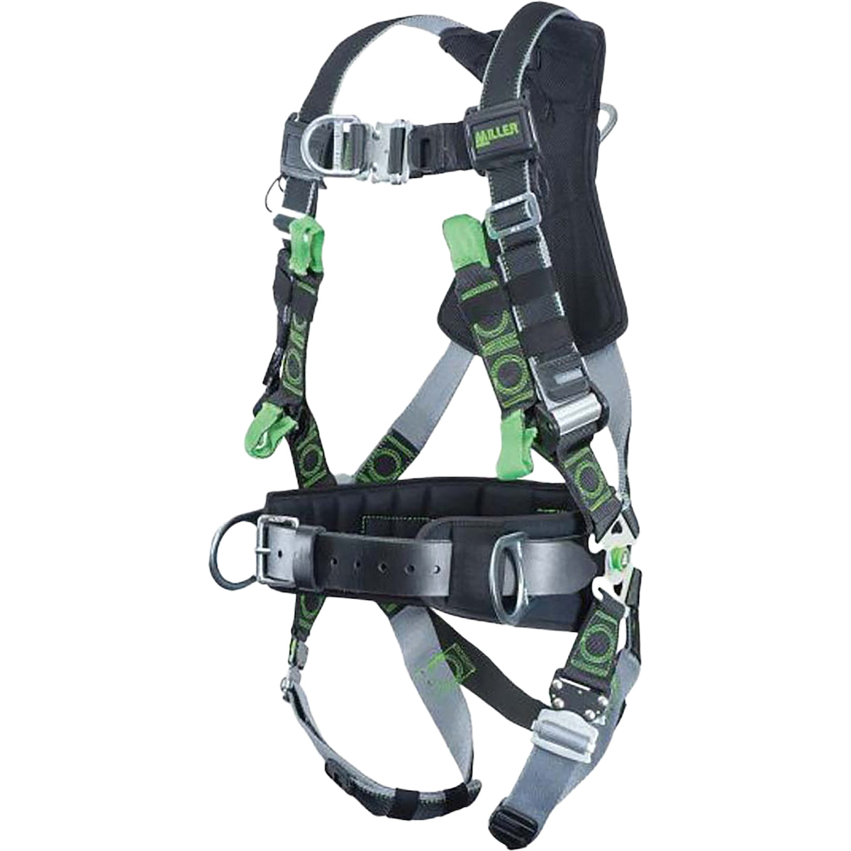 Miller® RDT-QC-BDP Premium Full-Body Harness with DualTech™ Webbing, 5 Points of Adjustment, with Back / Side D-Rings, and Removable Belt, with Quick-Connect Chest & Leg Buckles