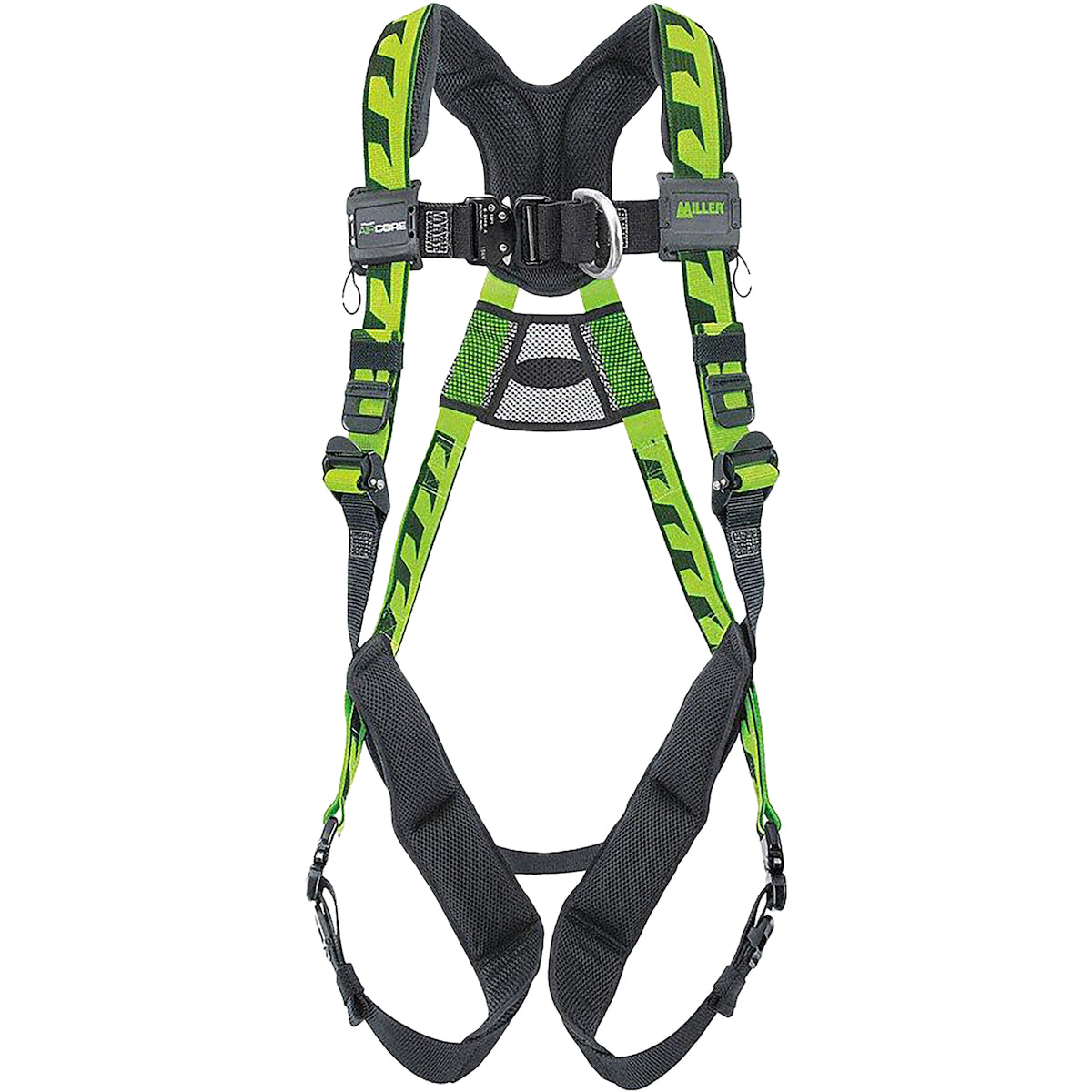Miller® AAF-QC Premium Breathable Full-Body Harness, with Lightweight Aluminum Hardware, 5 Points of Adjustment, with Back / Front D-Rings, and Quick-Connect Chest & Leg Buckles