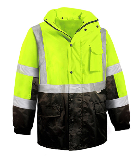 Parka Jacket, Safety, with Mesh Lining, 3M Scotchlite Reflective Tape, ANSI Class 3, Yellow/Black, FA-PJ3-5030-YB
